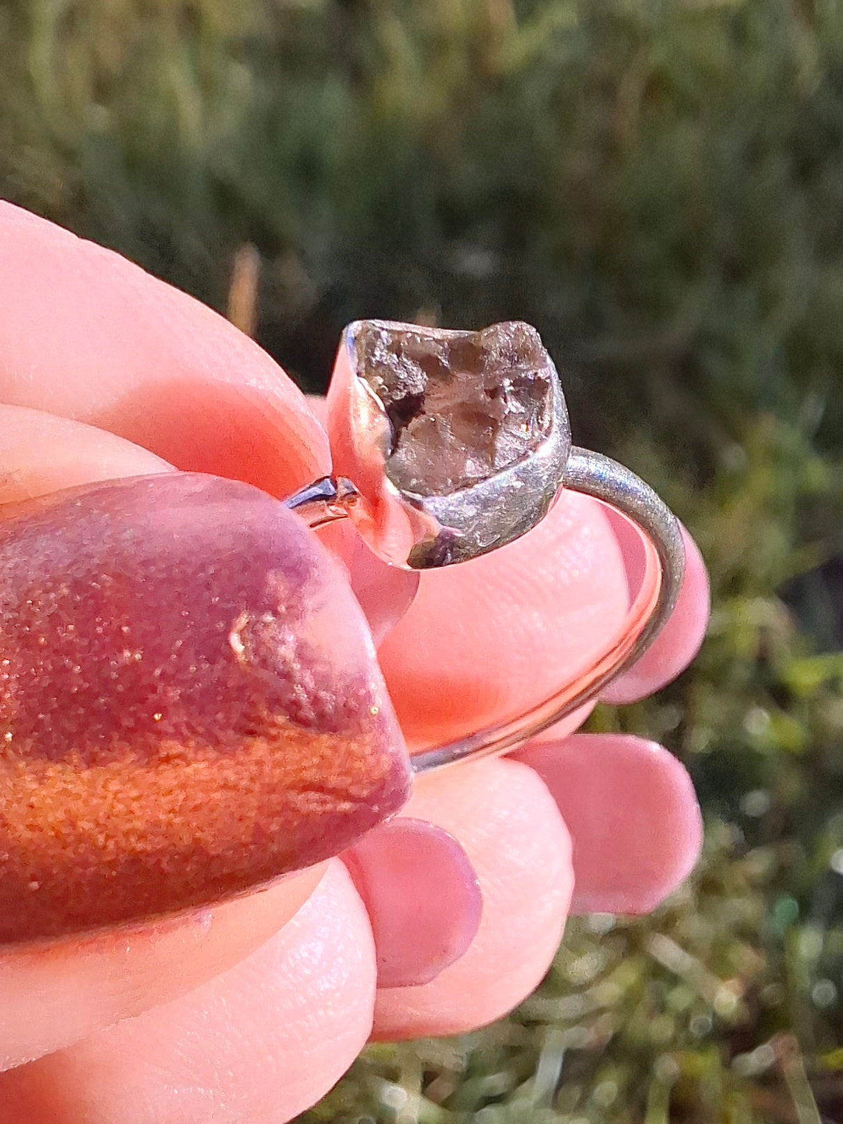 Moldavite Ring, Size small L, 925 Silver, Tektite (Ref: R34)