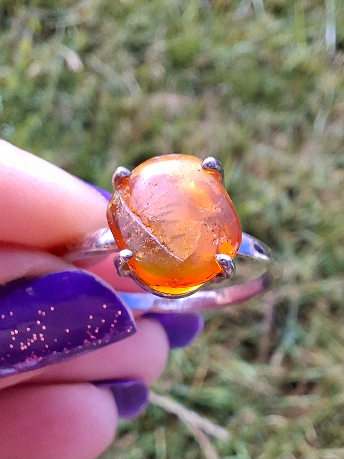 Baltic Amber Ring, size large X, 925 Silver, Fossil (Ref: AR35)