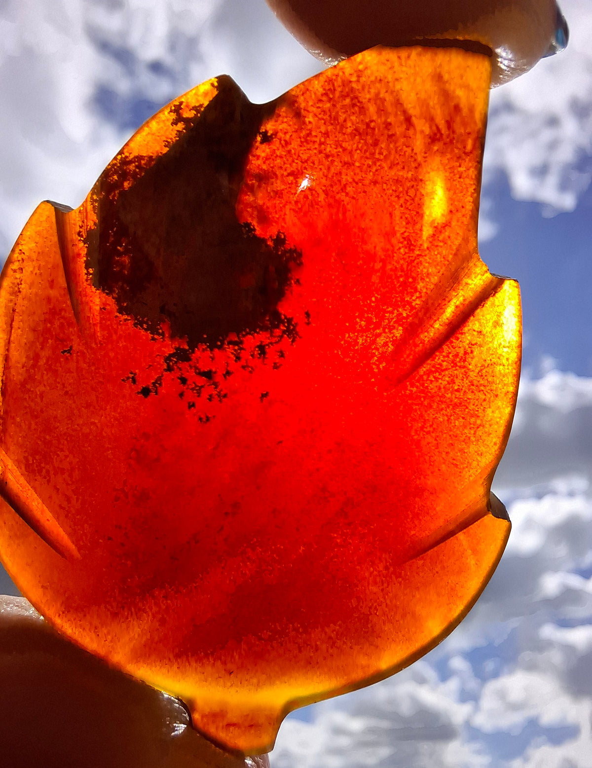 Red Amber Leaf Carving, 7.65g, Fossil (Ref: Leaf9)