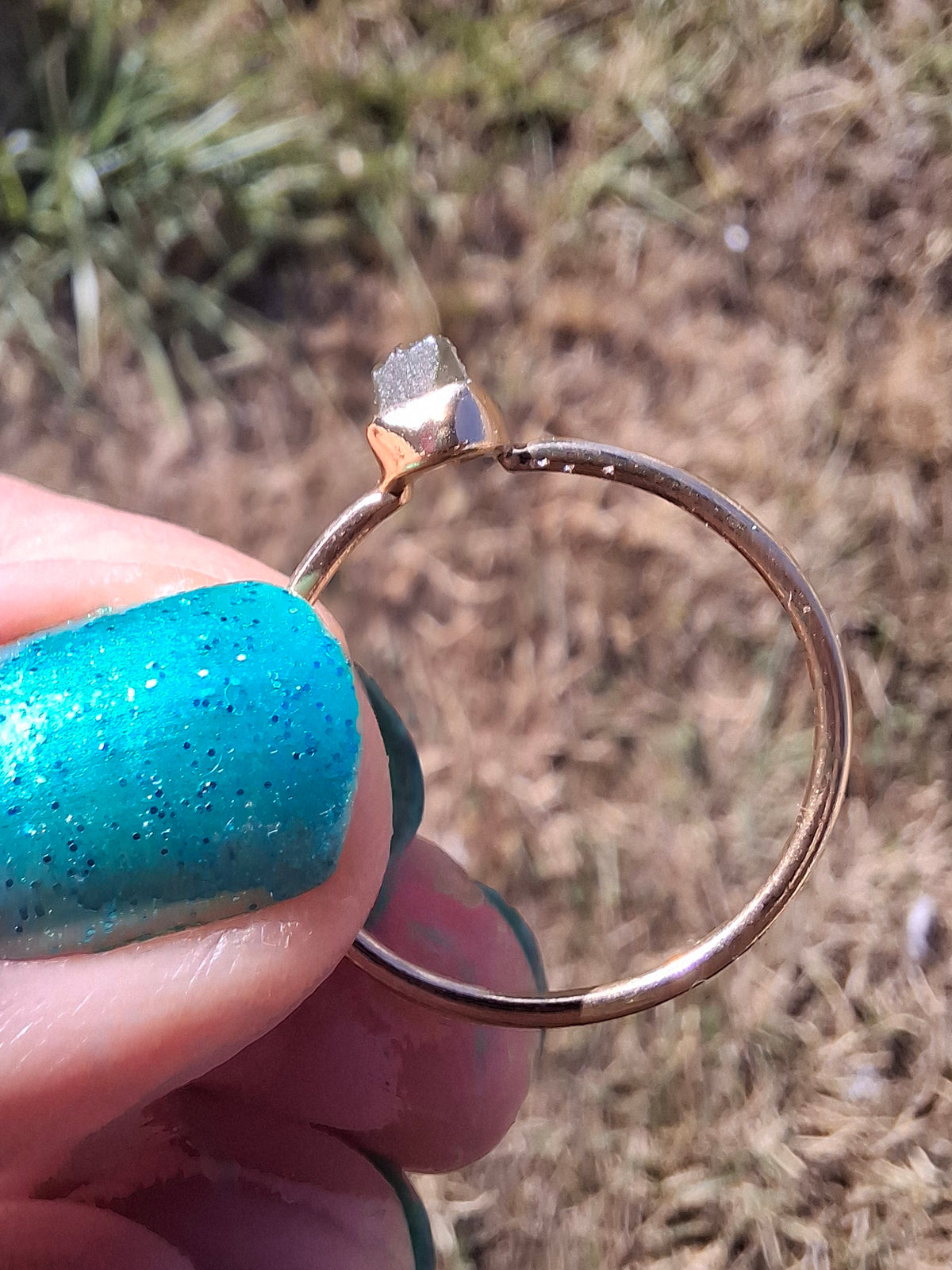 Moldavite Ring, 14K GOLD Plated, size large S / small T, Tektite (Ref: R352)
