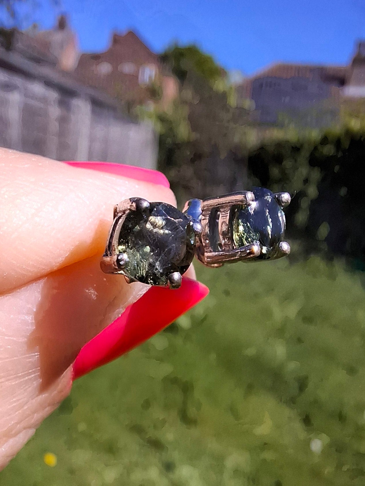 Moldavite (faceted), 5mm STUD EARRINGS, 925 Silver, Tektite (Ref: Pair52)