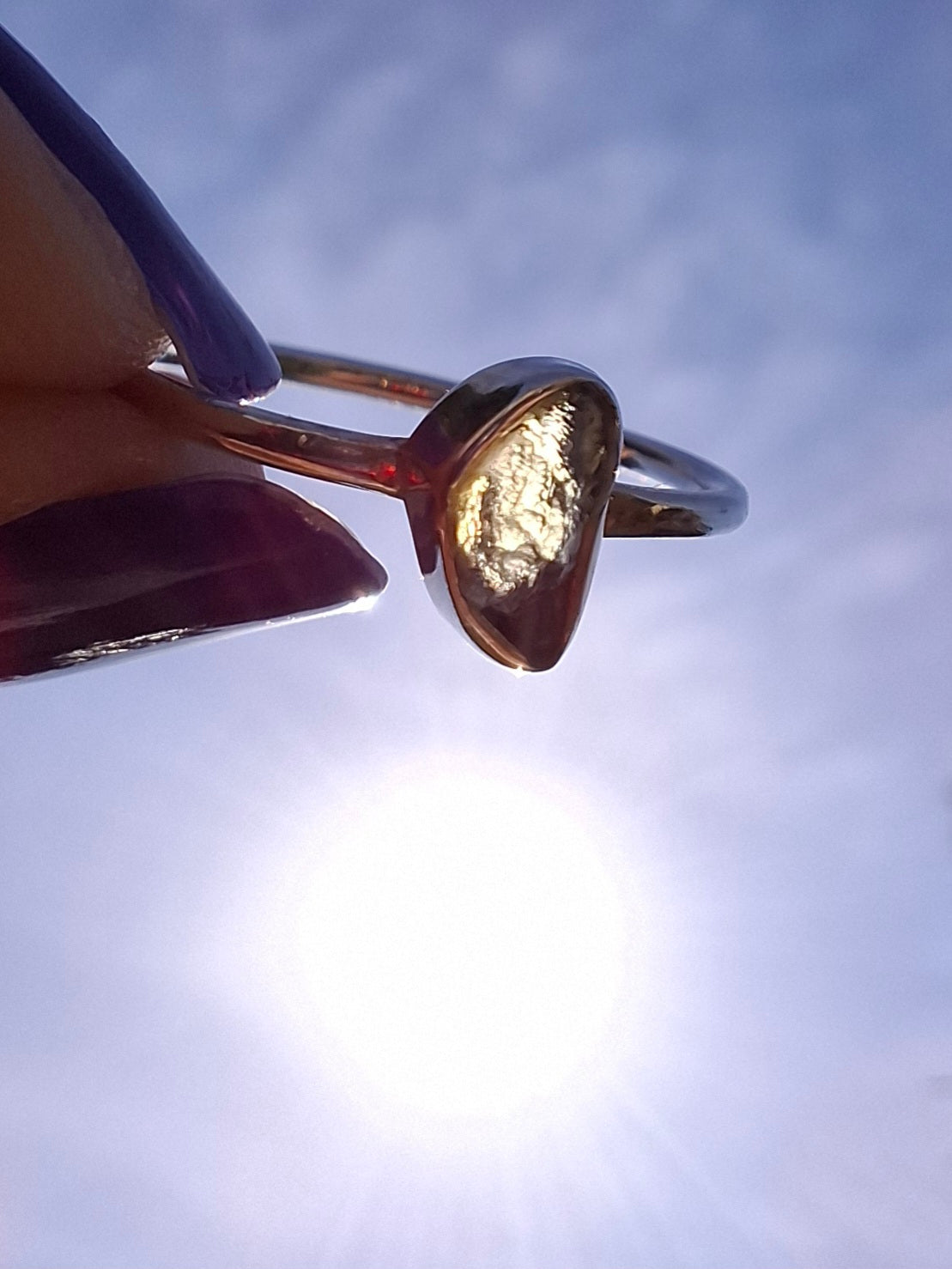 Moldavite Ring, size large L, 925 Silver, Tektite (Ref: R49)
