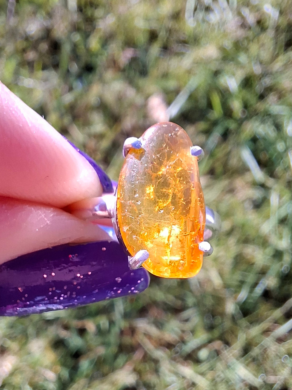 Baltic Amber Ring, size large L, 925 Silver, Fossil (Ref: AR3)