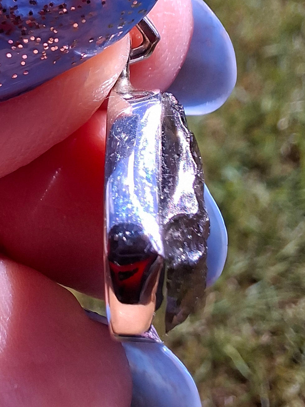 Moldavite Pendant, 925 Silver, Tektite (Ref: P79)