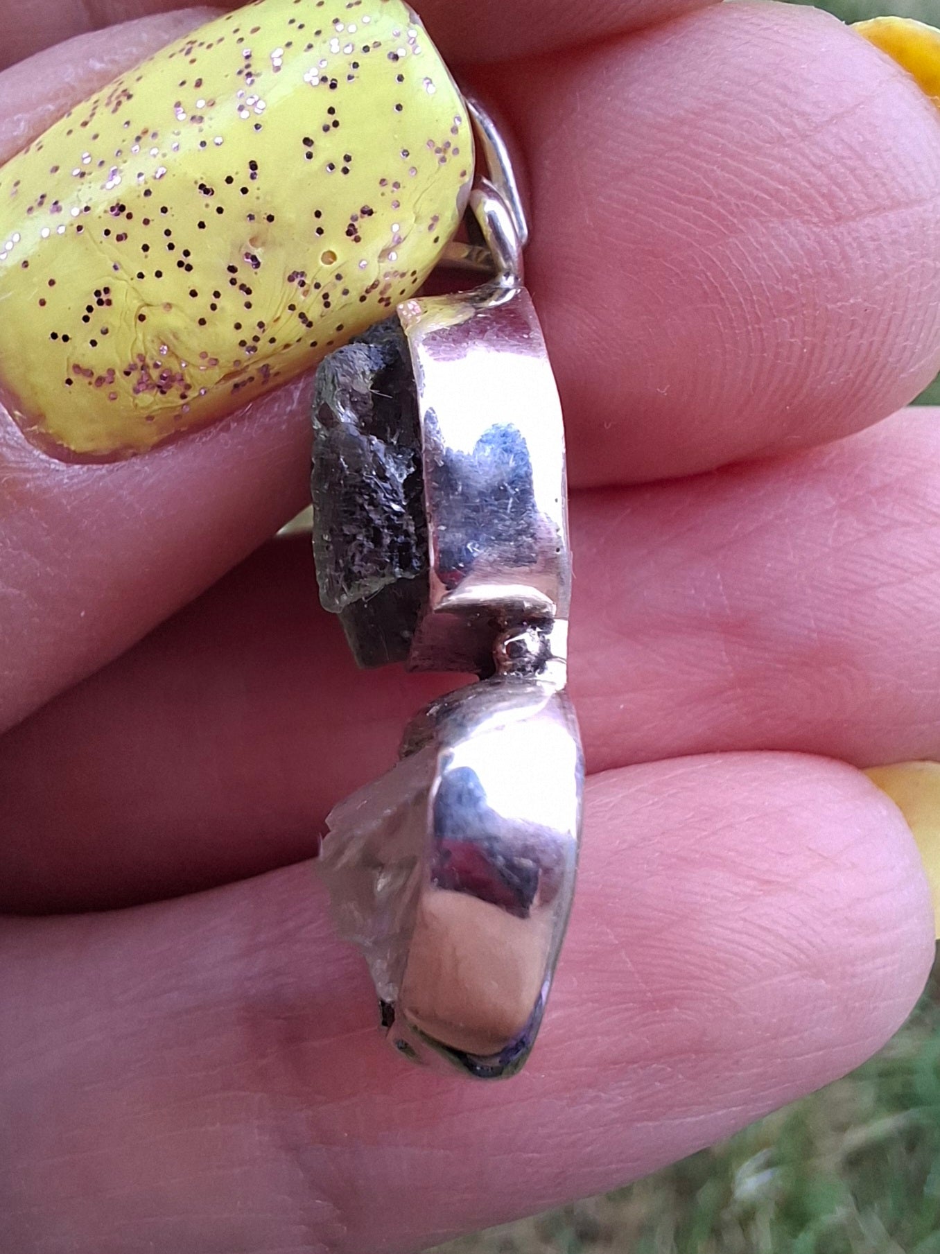 Moldavite & Libyan Desert Glass Pendant, 925 Silver, Tektite (Ref: MLP17)