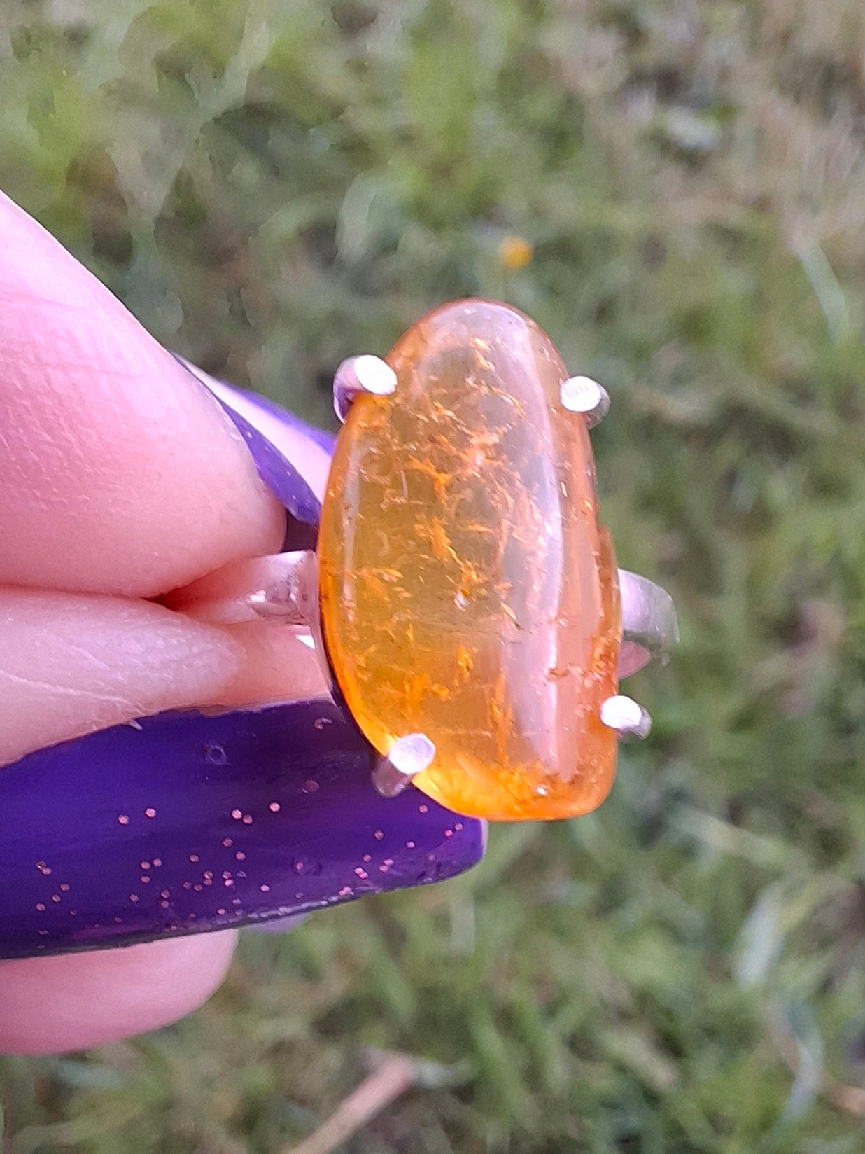 Baltic Amber Ring, size large L, 925 Silver, Fossil (Ref: AR3)
