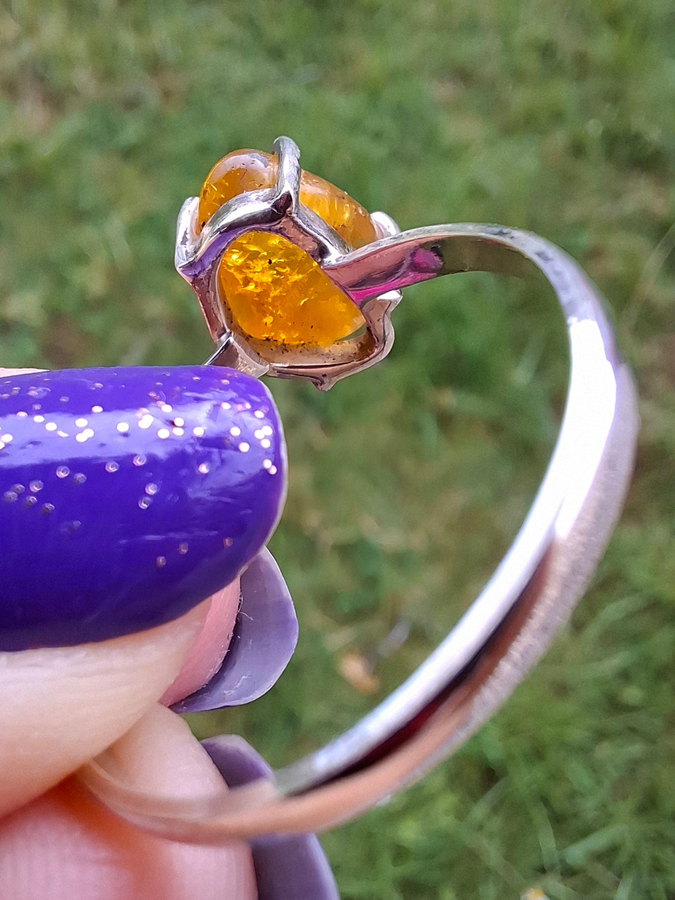 Baltic Amber Ring, size large Y, 925 Silver, Fossil (Ref: AR37)