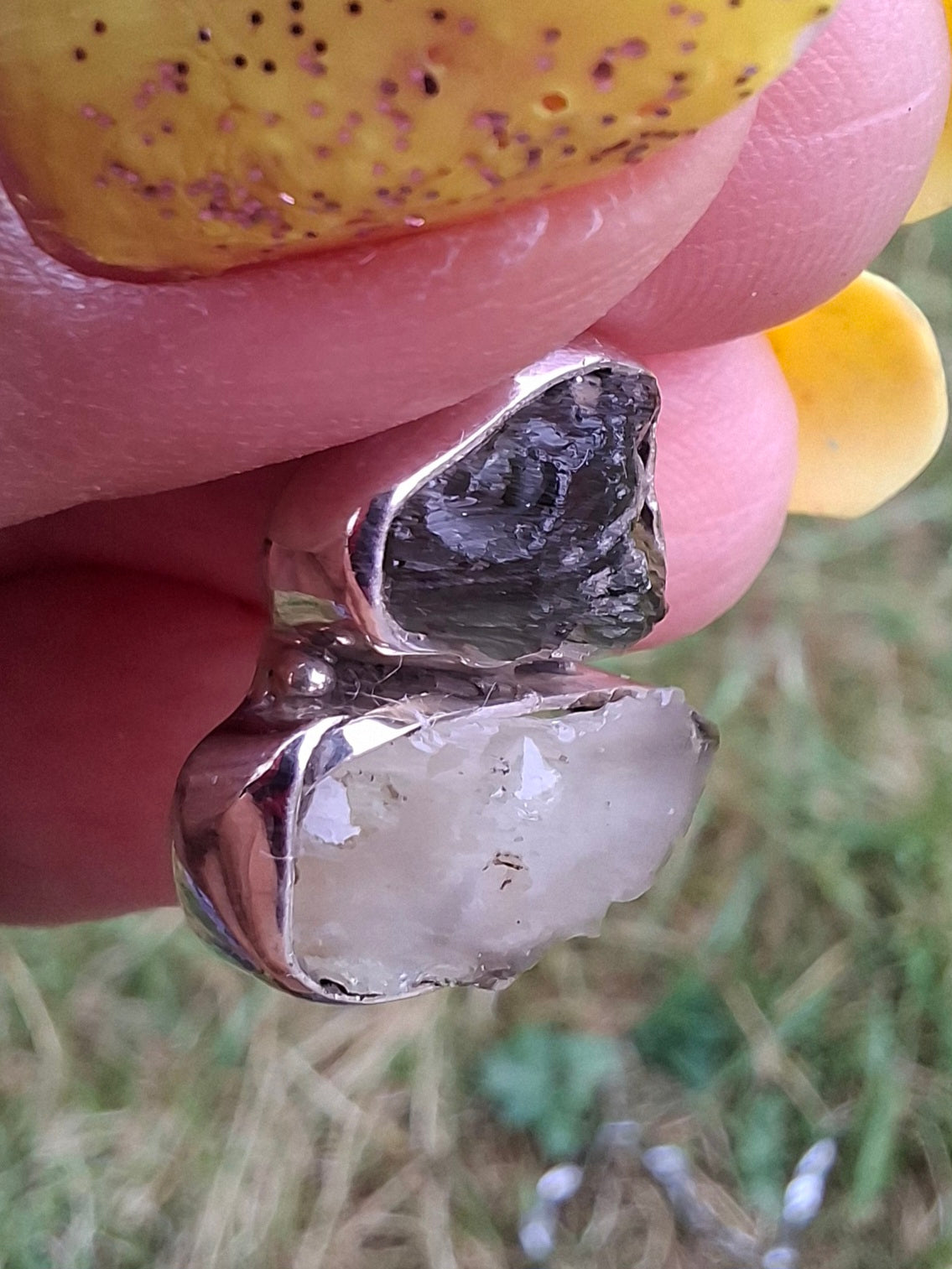 Moldavite & Libyan Desert Glass Pendant, 925 Silver, Tektite (Ref: MLP11)