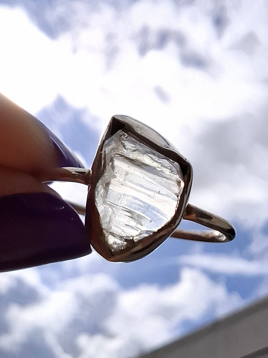 Libyan Desert Glass Ring, size large T/small U, 925 Silver, Tektite (Ref: LR51)