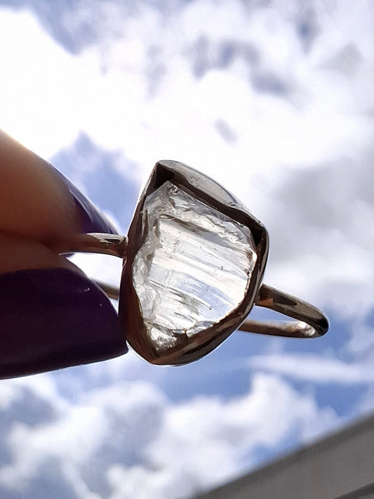 Libyan Desert Glass Ring, size large T/small U, 925 Silver, Tektite (Ref: LR51)