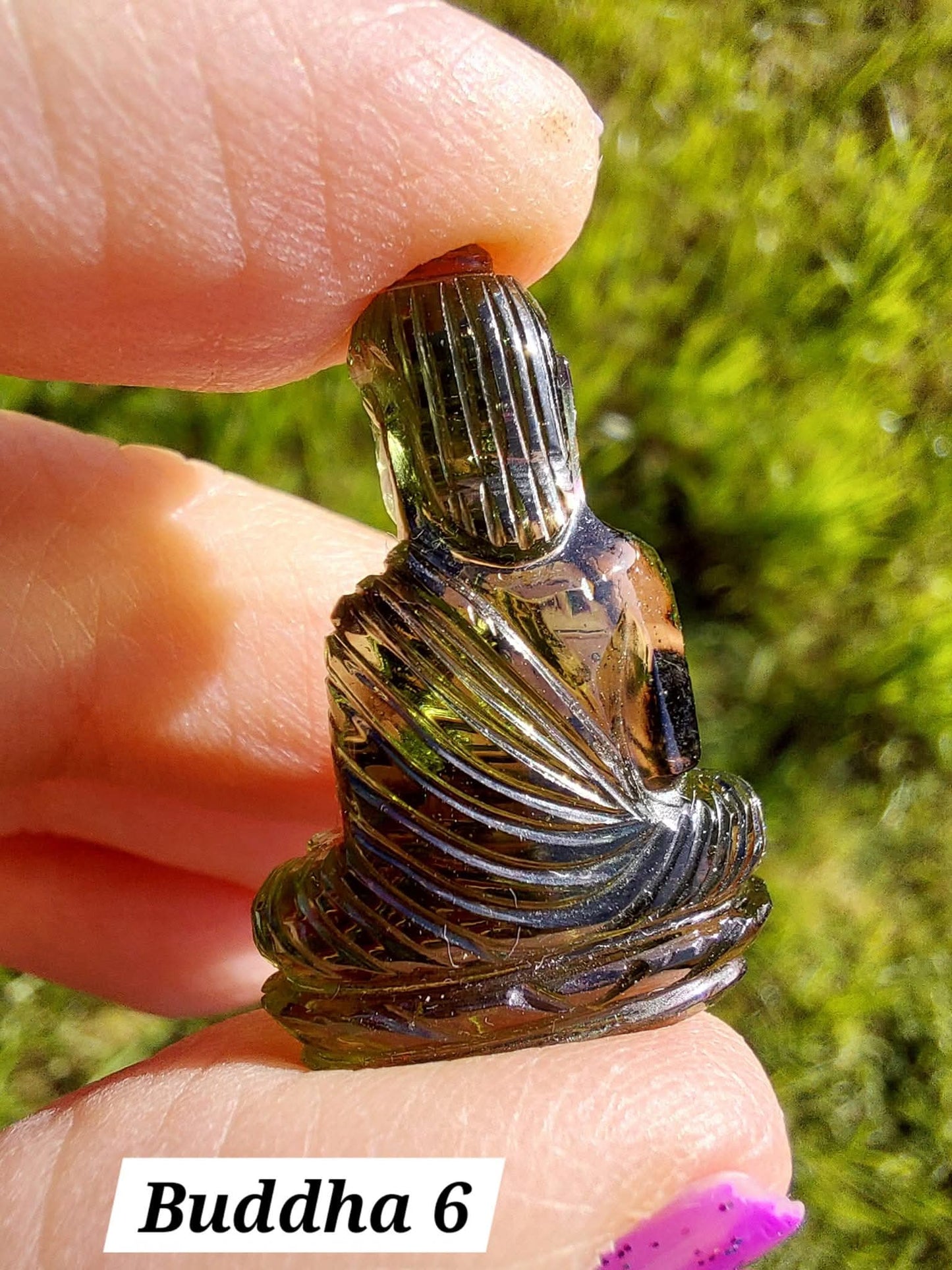 Moldavite BUDDHA Carving, 4.23g, Tektite (Ref: Buddha6)