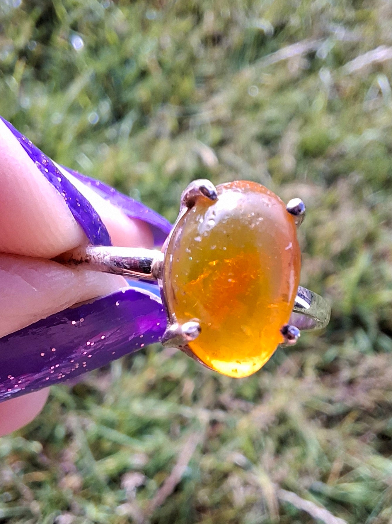 Baltic Amber Ring, size large Y, 925 Silver, Fossil (Ref: AR38)