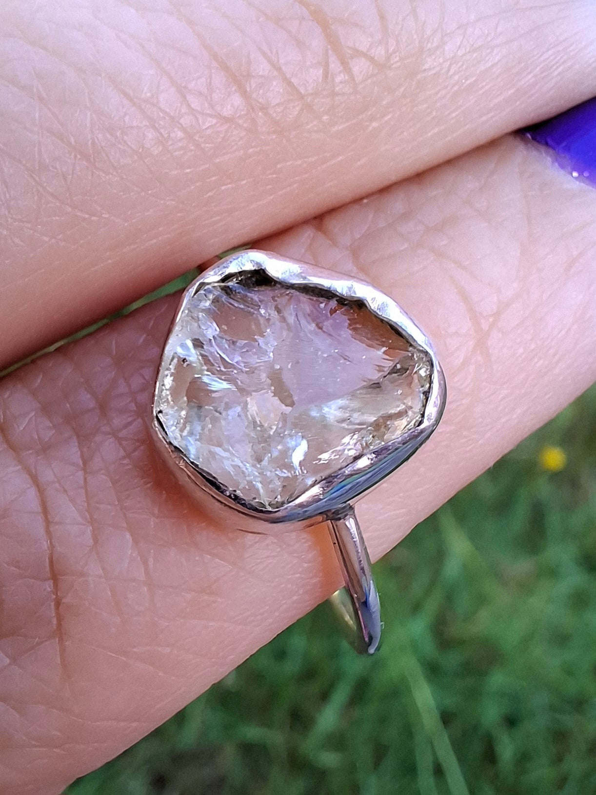 Libyan Desert Glass Ring, size large T, 925 Silver, Tektite (Ref: LR50)