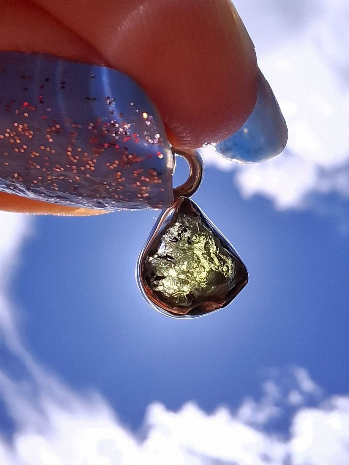Moldavite Pendant, 925 Silver, Tektite (Ref: P85)