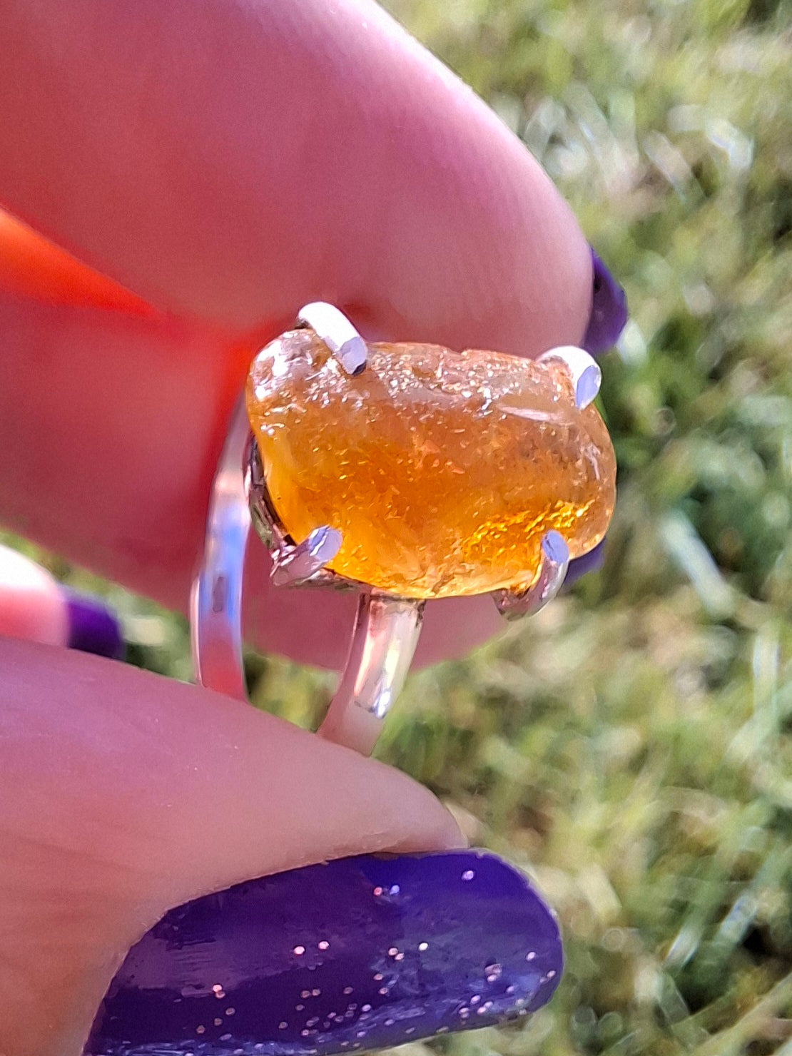 Baltic Amber Ring, size large L/small M, 925 Silver, Fossil (Ref: AR4)