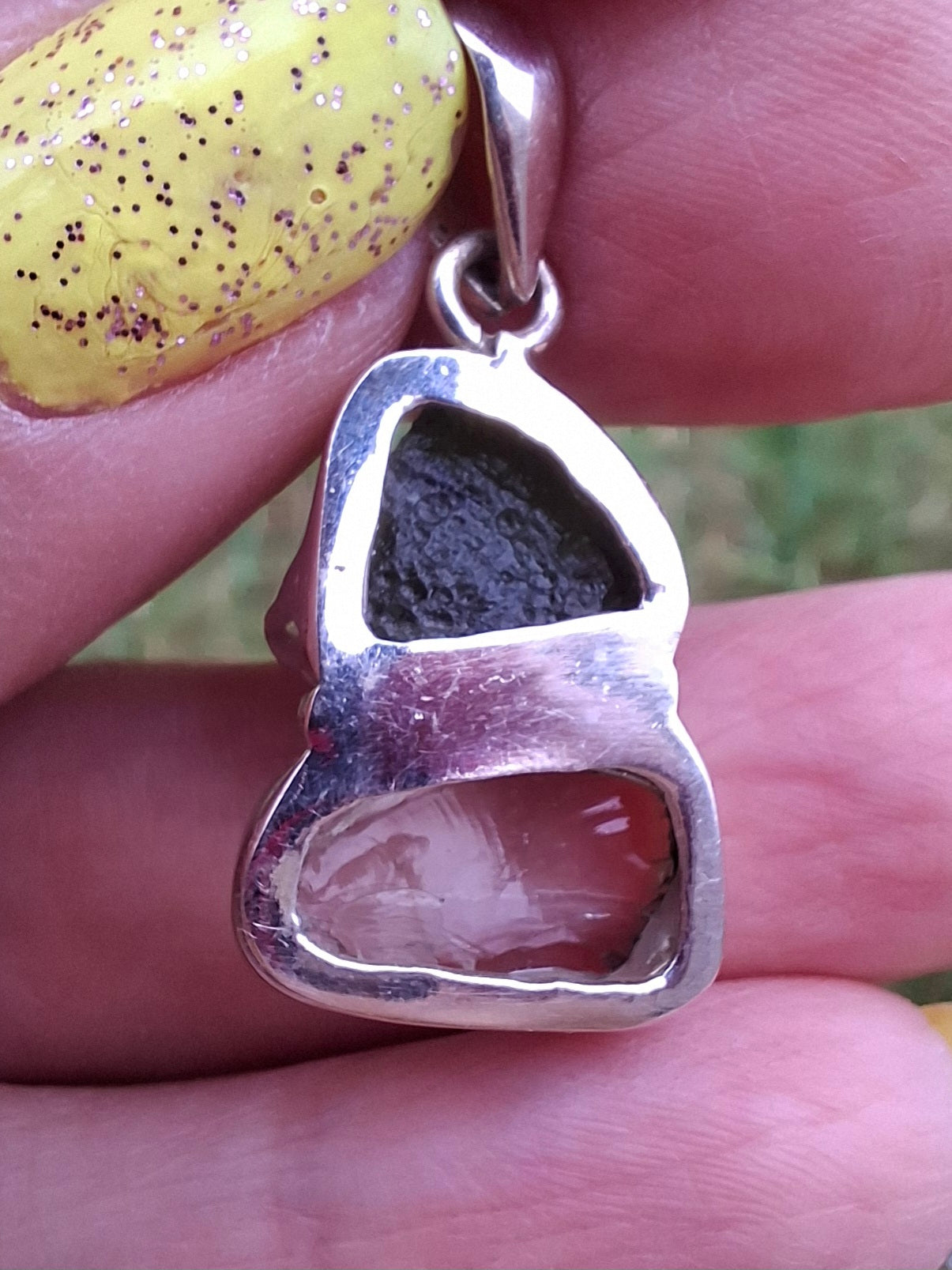 Moldavite & Libyan Desert Glass Pendant, 925 Silver, Tektite (Ref: MLP8)