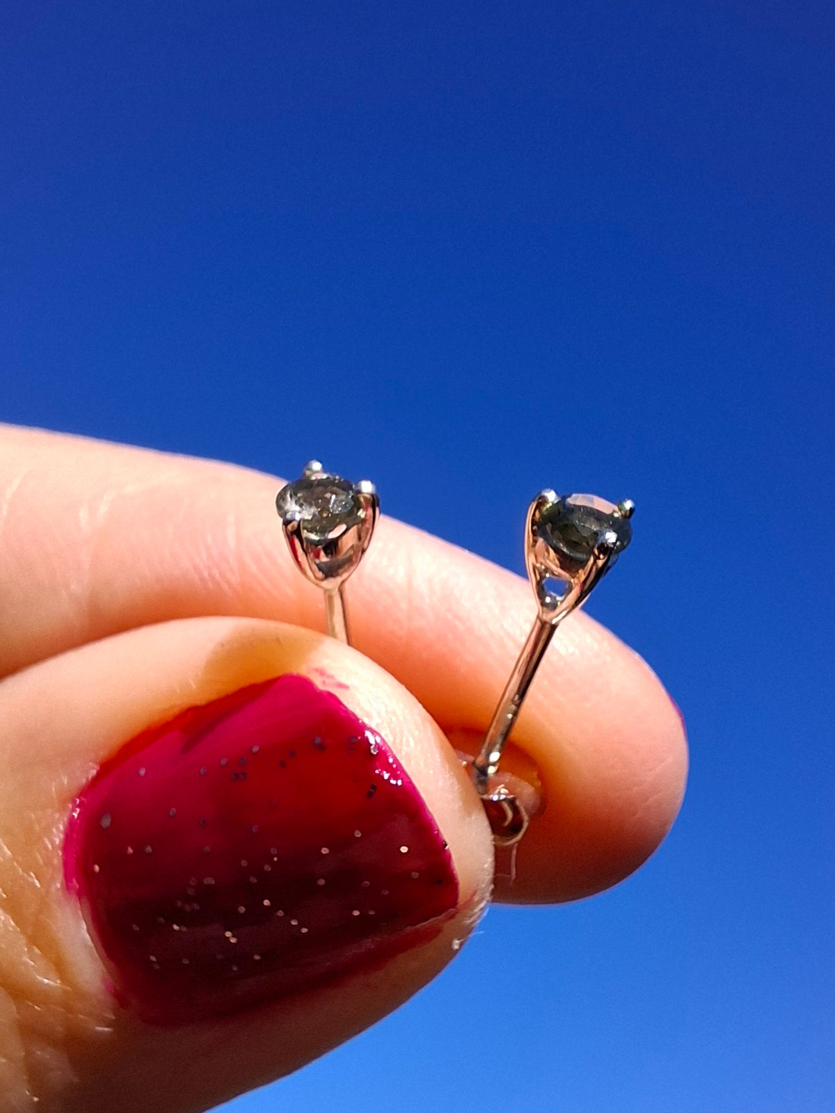 Moldavite (Faceted) 3mm STUD Earrings, 925 Silver (Ref: Pair 58)