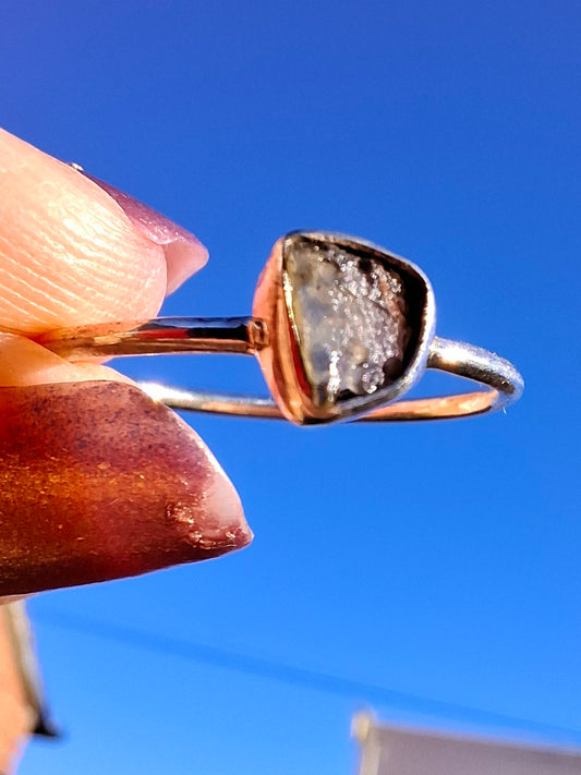 Moldavite Ring, size small S, 925 Silver, Tektite (Ref: R68)