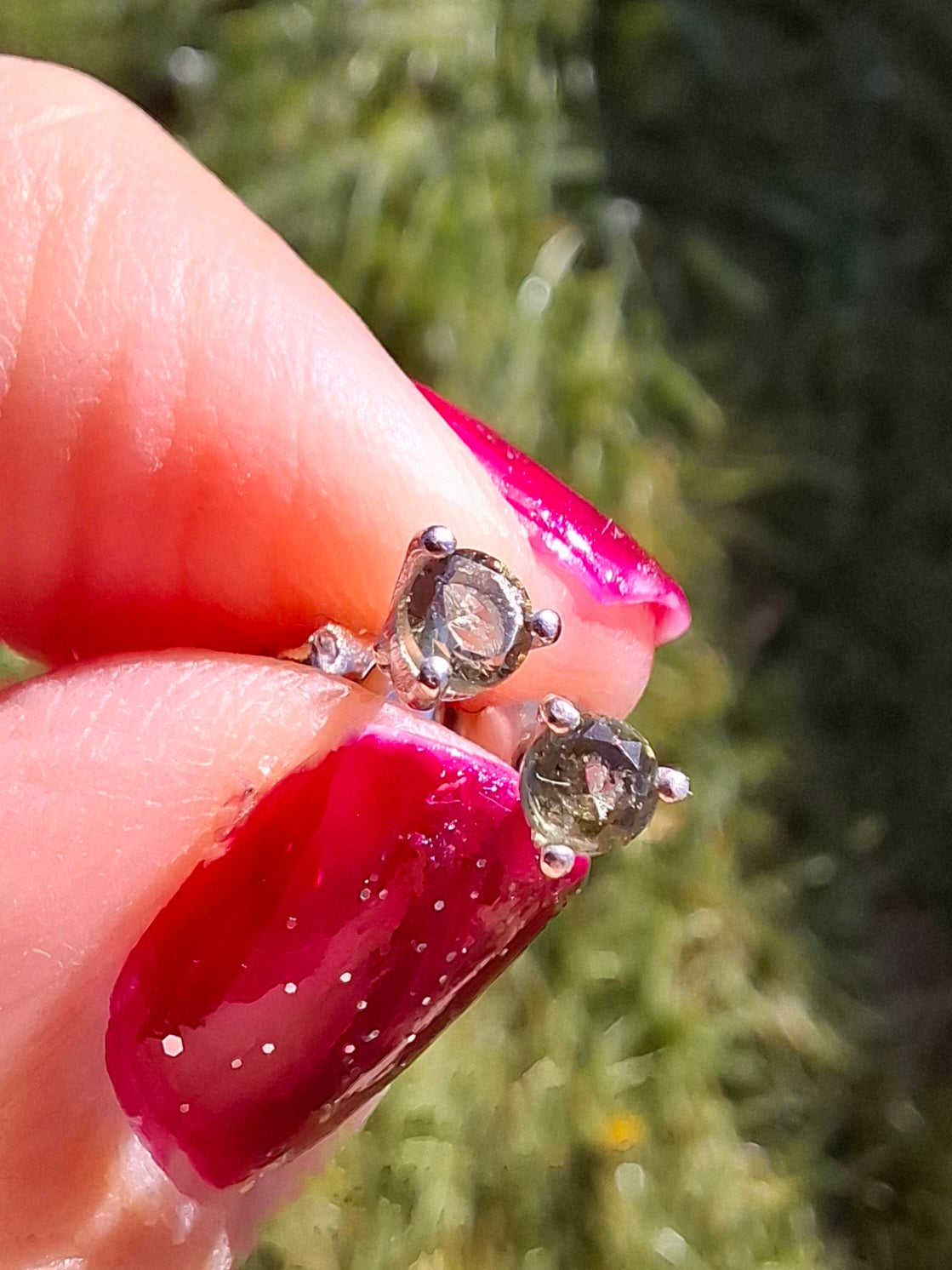 Moldavite (Faceted) 3mm Stud Earrings, 925 Silver (Ref: Pair65)