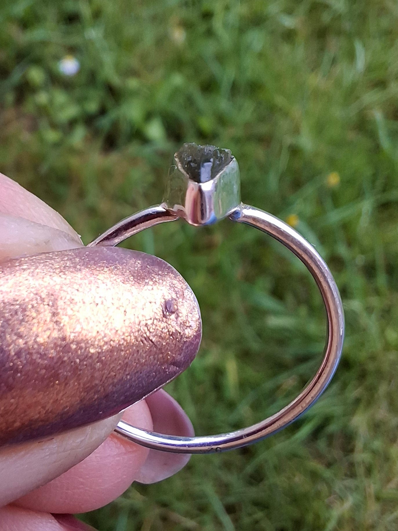 Moldavite Ring, size large R/small S, 925 Silver, Tektite (Ref: R55)