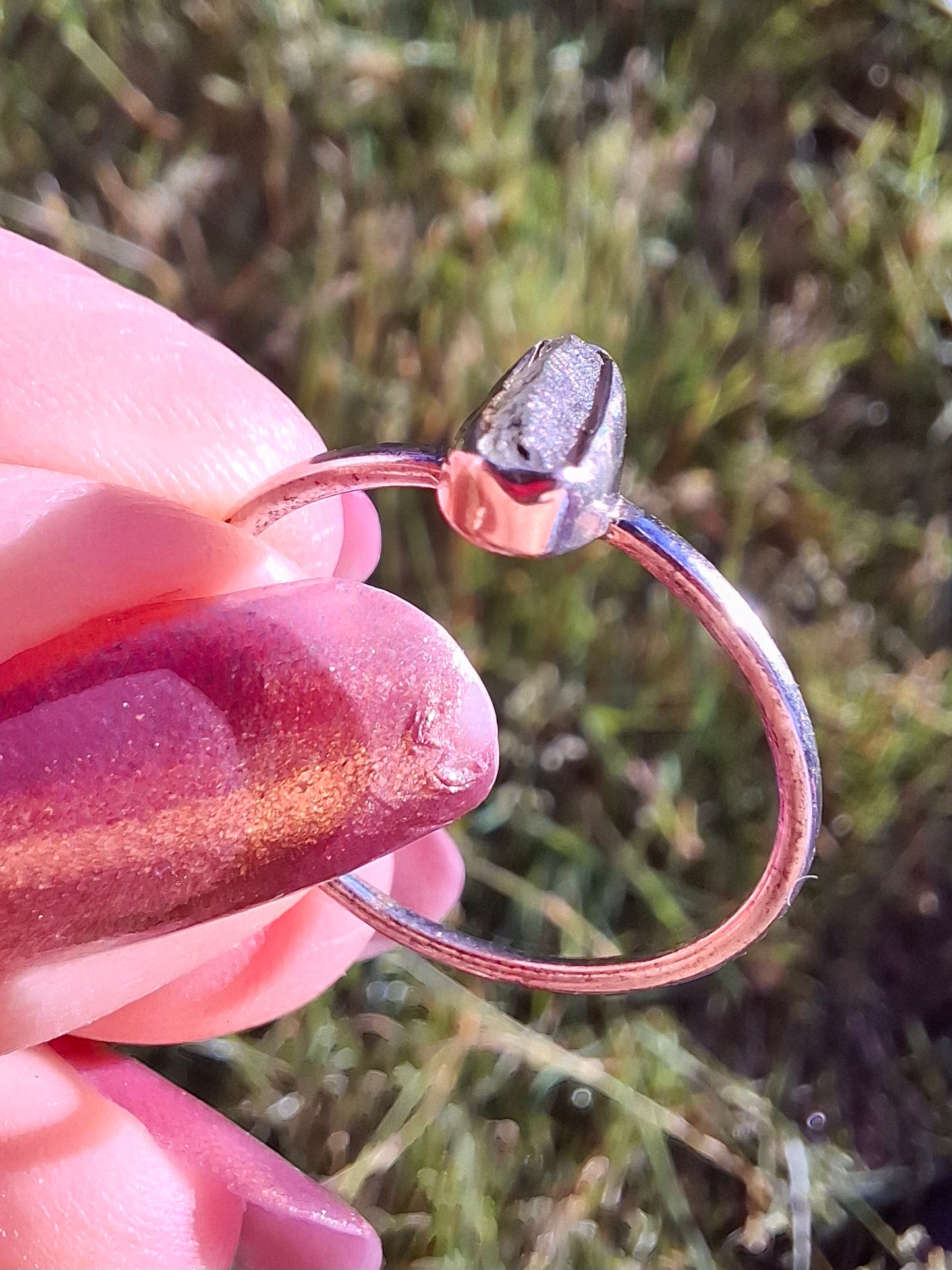 Moldavite Ring, size large T/small U, 925 Silver, Tektite (Ref: R71)