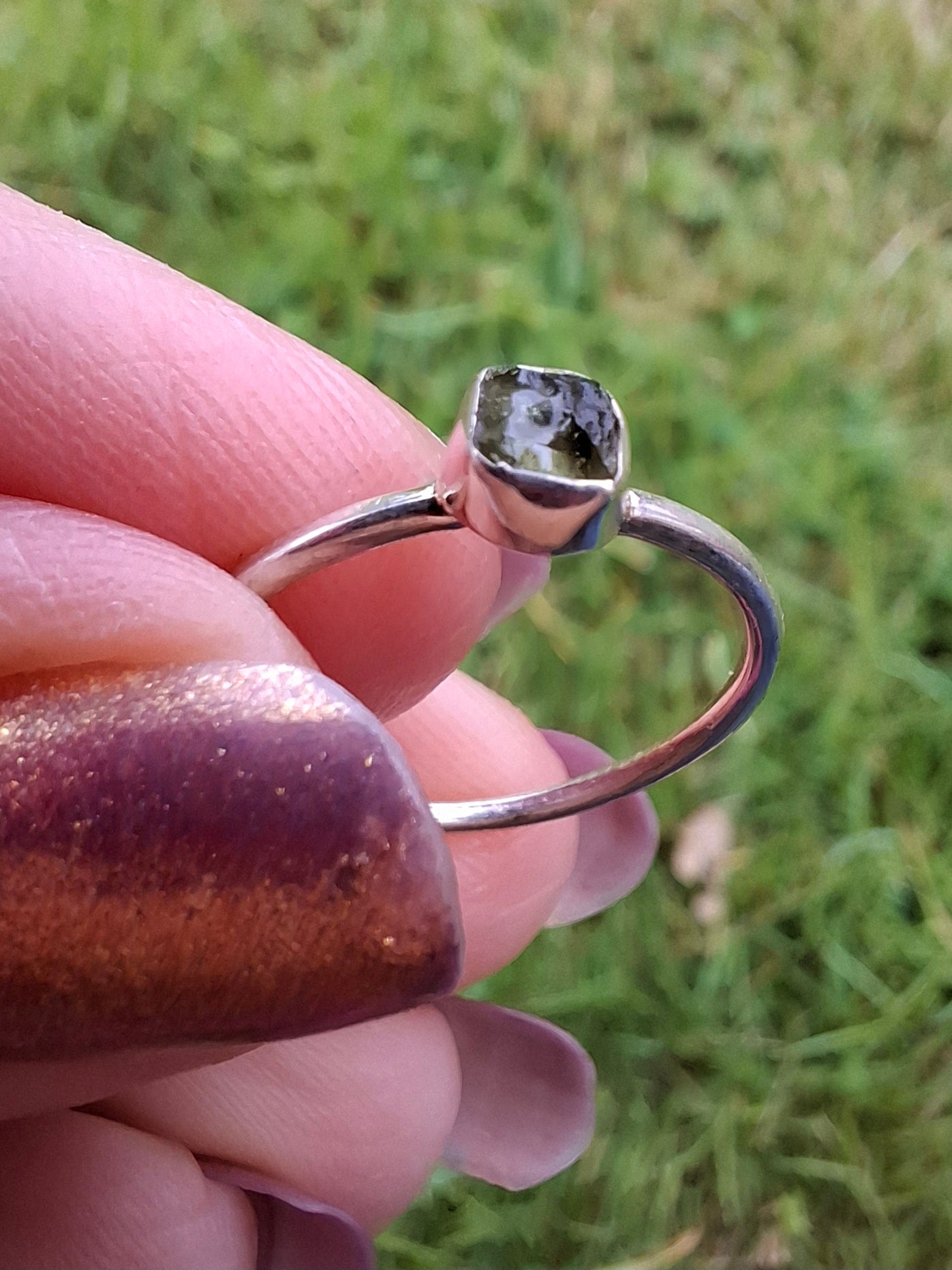 Moldavite Ring, size large L/small M, 925 Silver, Tektite (Ref: R37)