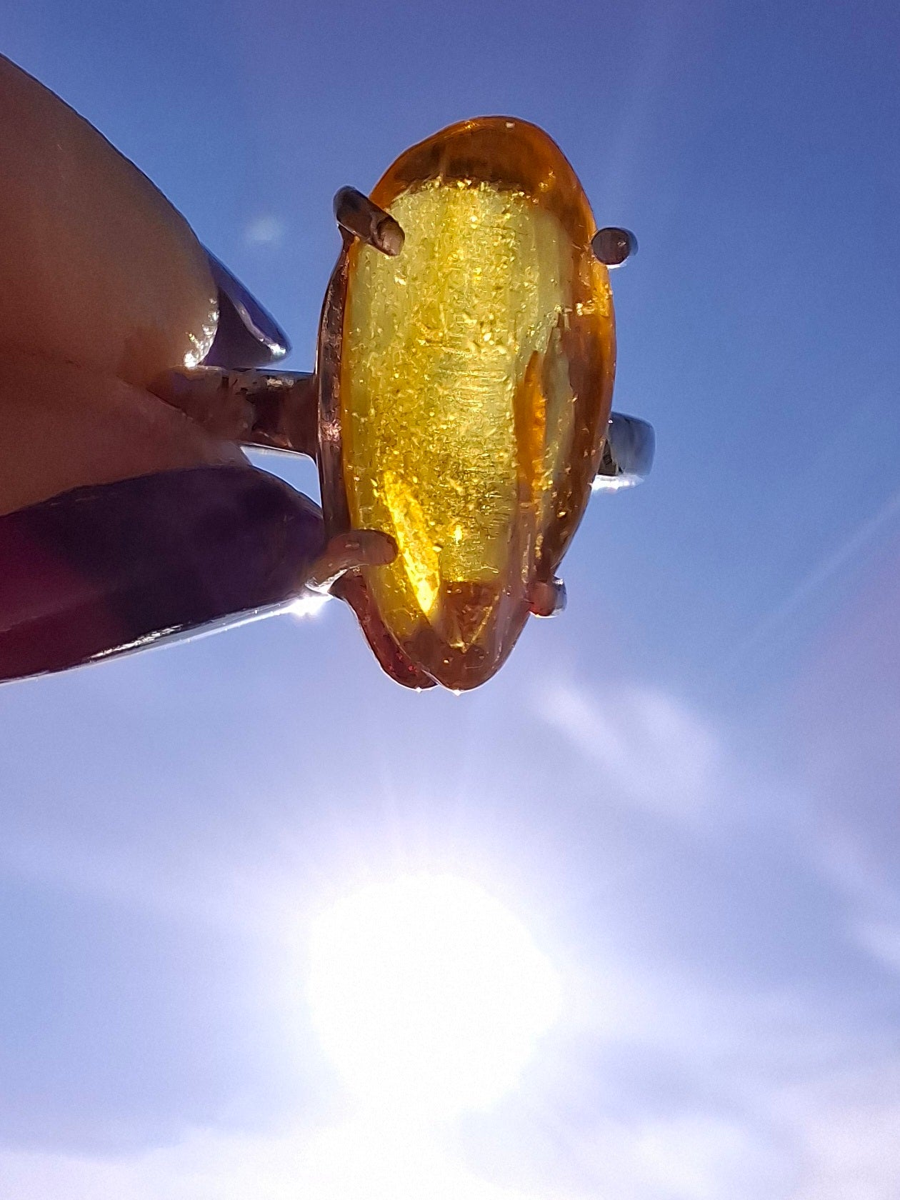 Baltic Amber Ring, size large J/small K, 925 Silver, Fossil (Ref: AR30)