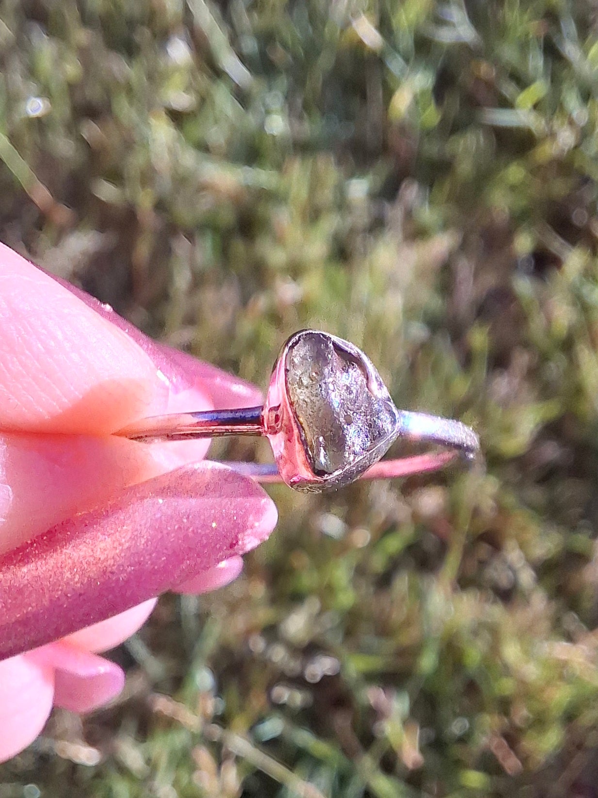 Moldavite Ring, size R, 925 Silver, Tektite (Ref: R64)