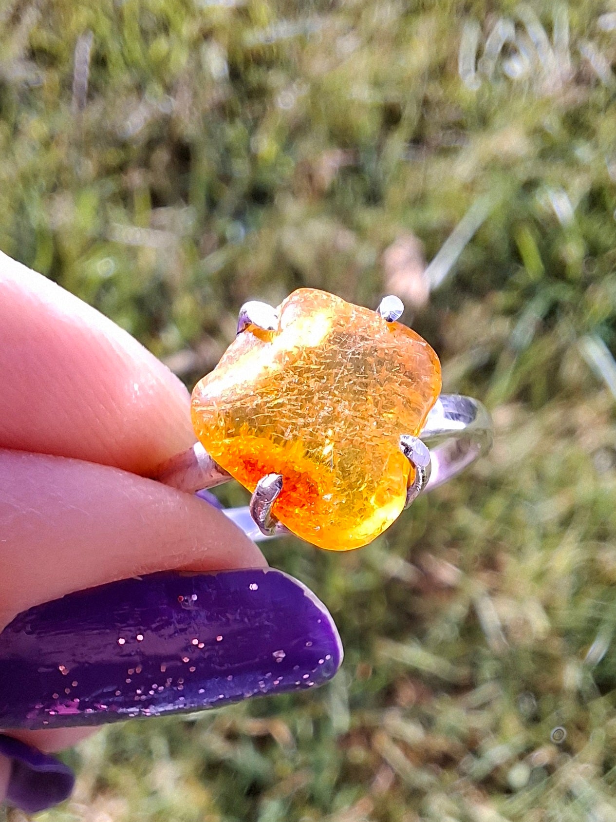Baltic Amber Ring, size large R, 925 Silver, Fossil (Ref: AR16)