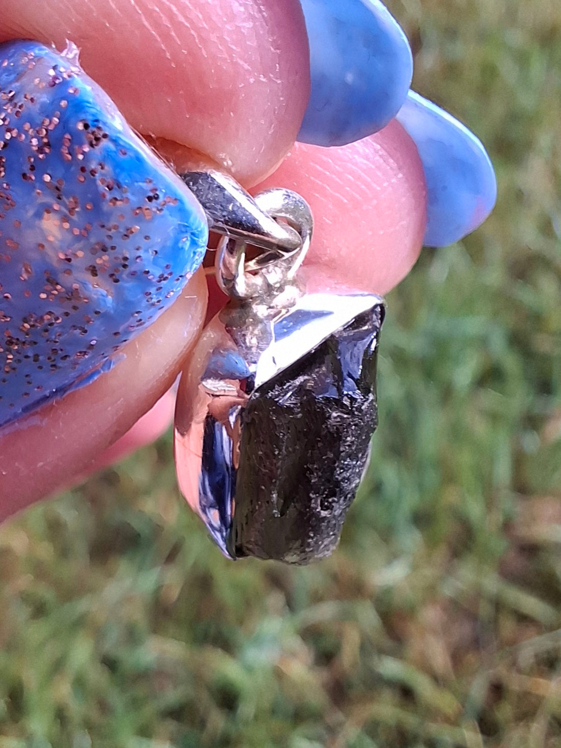 Moldavite Pendant, 925 Silver, Tektite (Ref: P31)