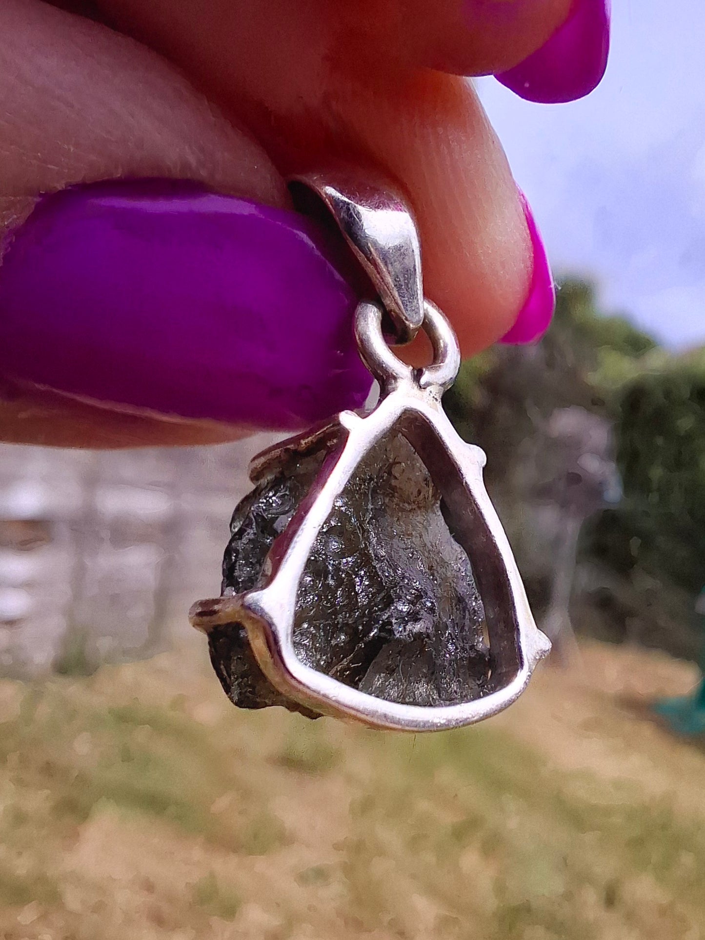 Moldavite Claw Pendant, 925 Silver, Tektite (Ref: P28)