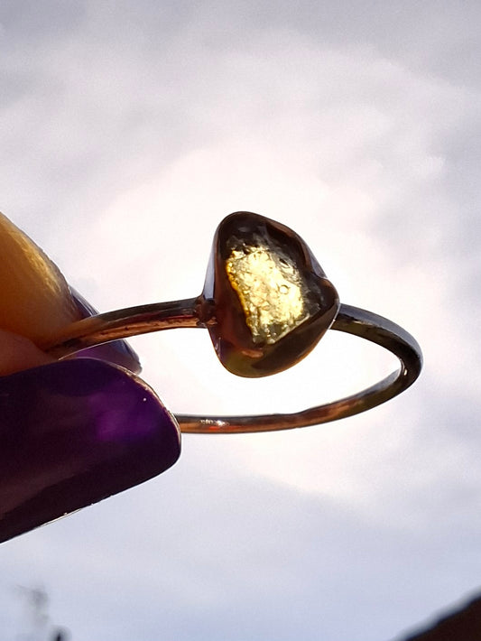 Moldavite Ring, size R, 925 Silver, Tektite (Ref: R64)