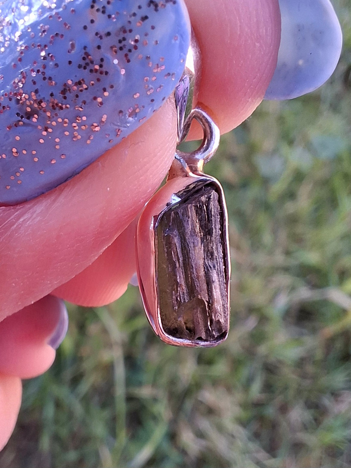Moldavite Pendant, 925 Silver, Tektite (Ref: P91)