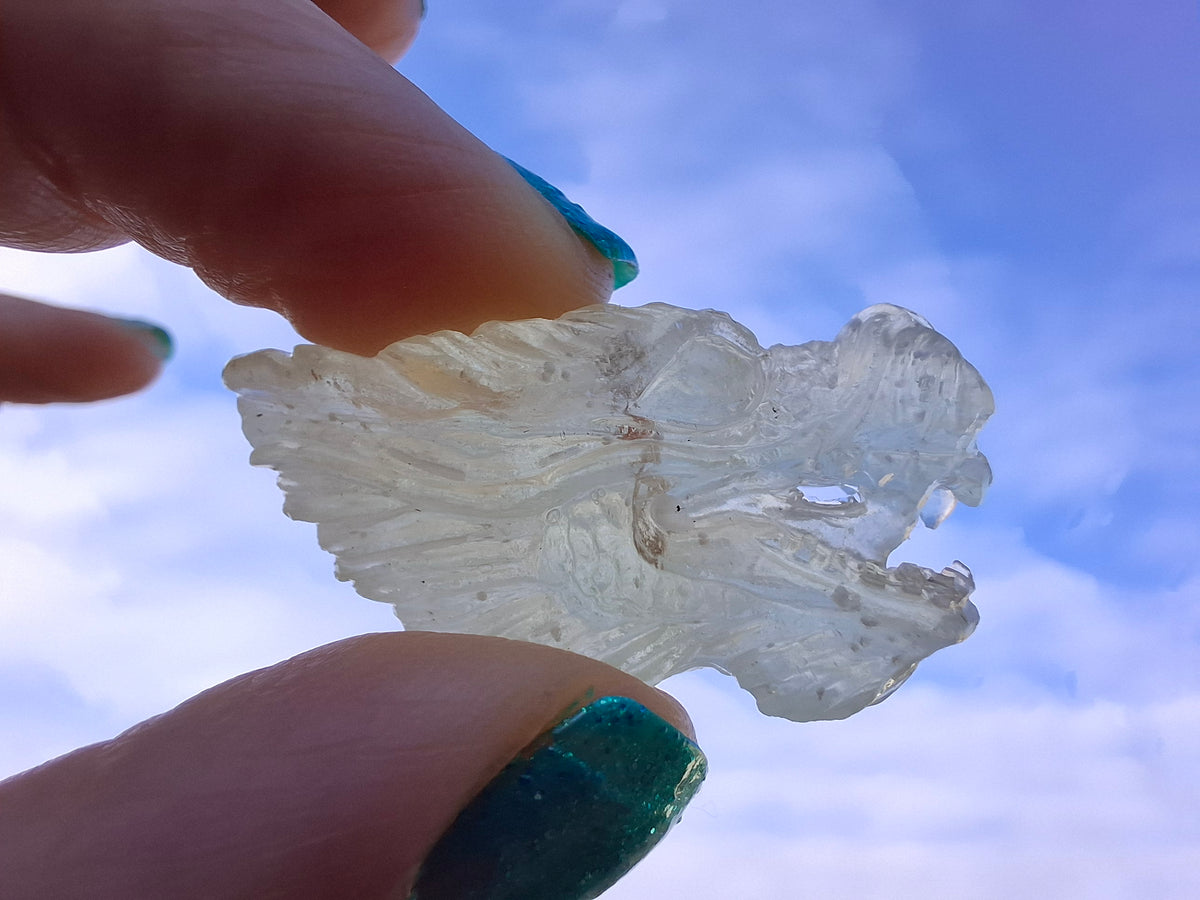 Libyan Desert Glass DRAGON HEAD carving, 9.66g, Tektite (Ref: Dragon 3)