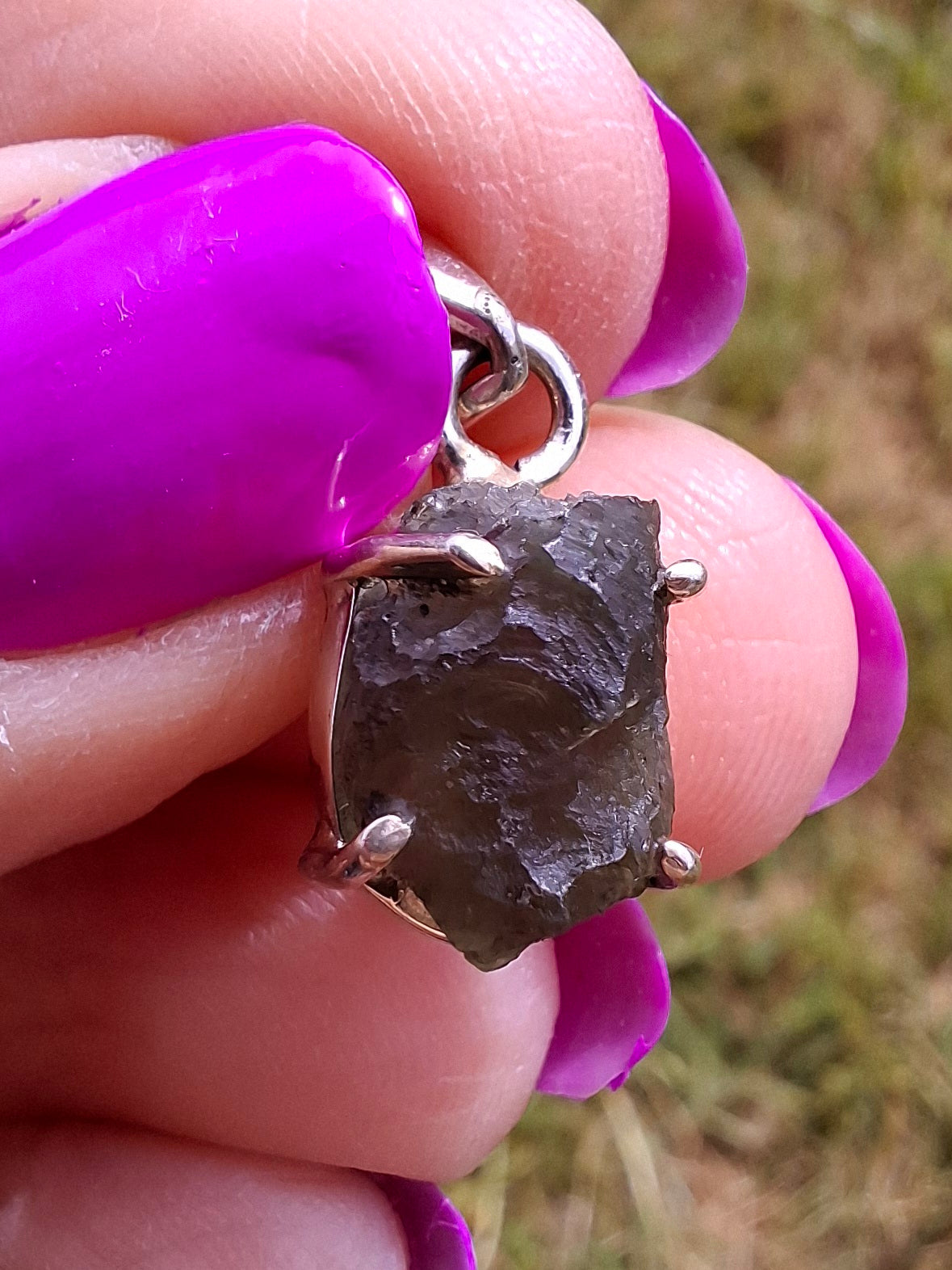 Moldavite Claw Pendant, 925 Silver, Tektite (Ref: P23)
