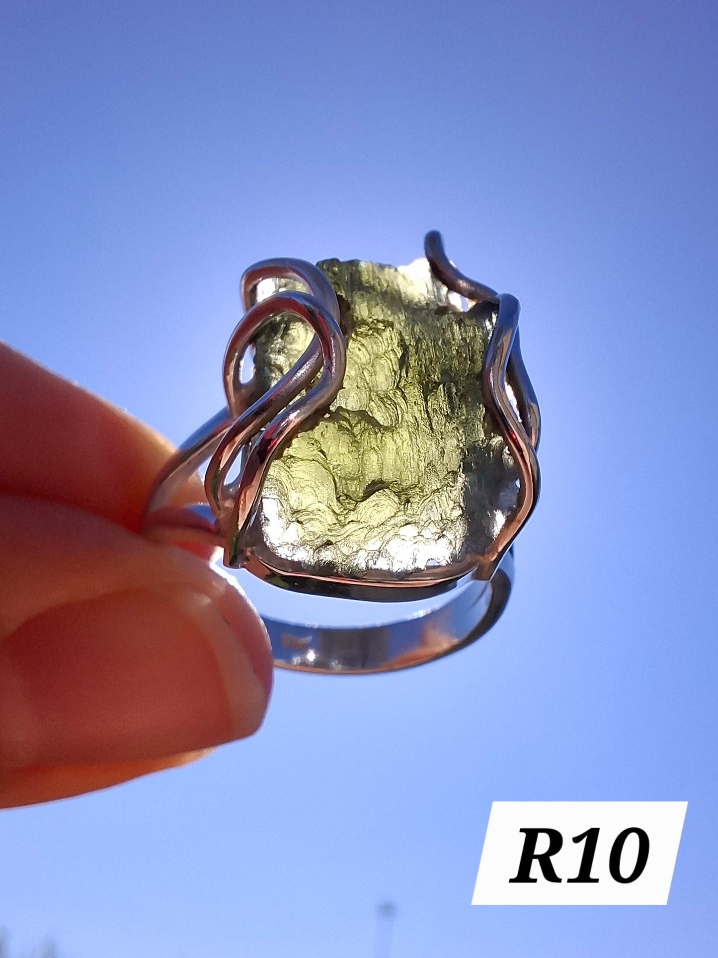 Moldavite Ring, size Q, 925 Silver, Tektite (Ref: R10)