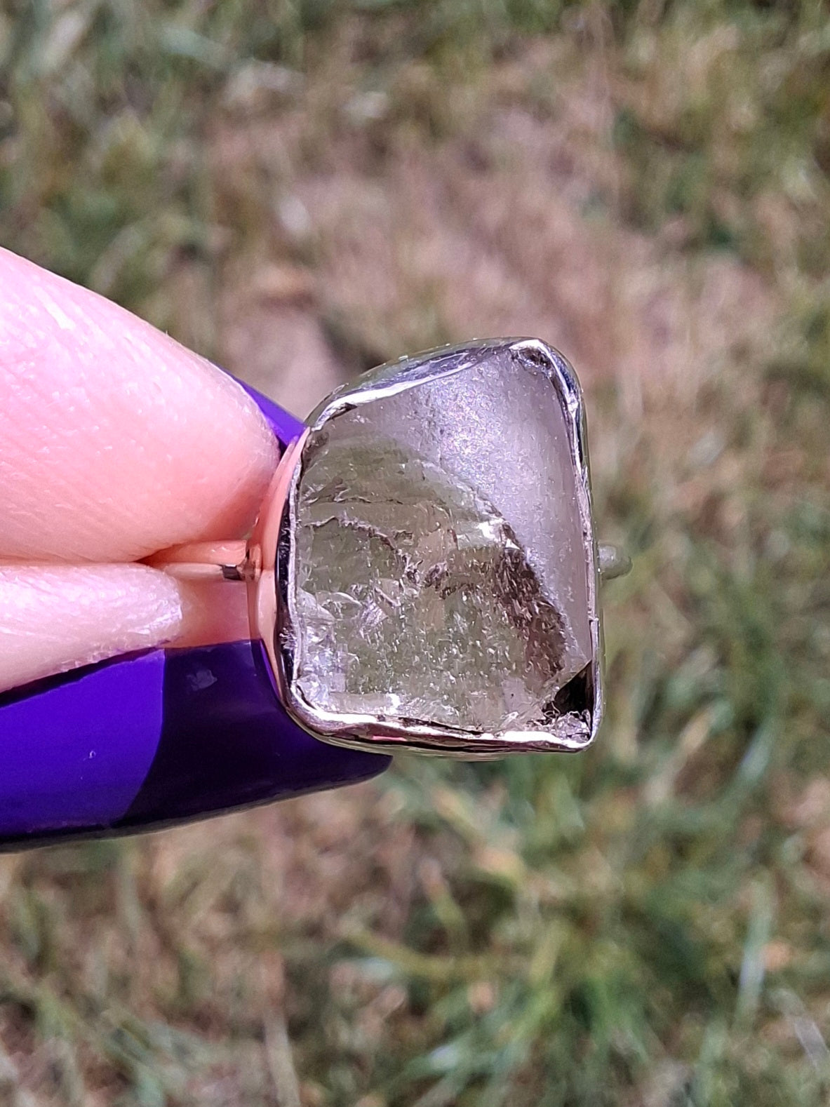 Libyan Desert Glass Ring, size small L, 925 Silver, Tektite (Ref: LR14)