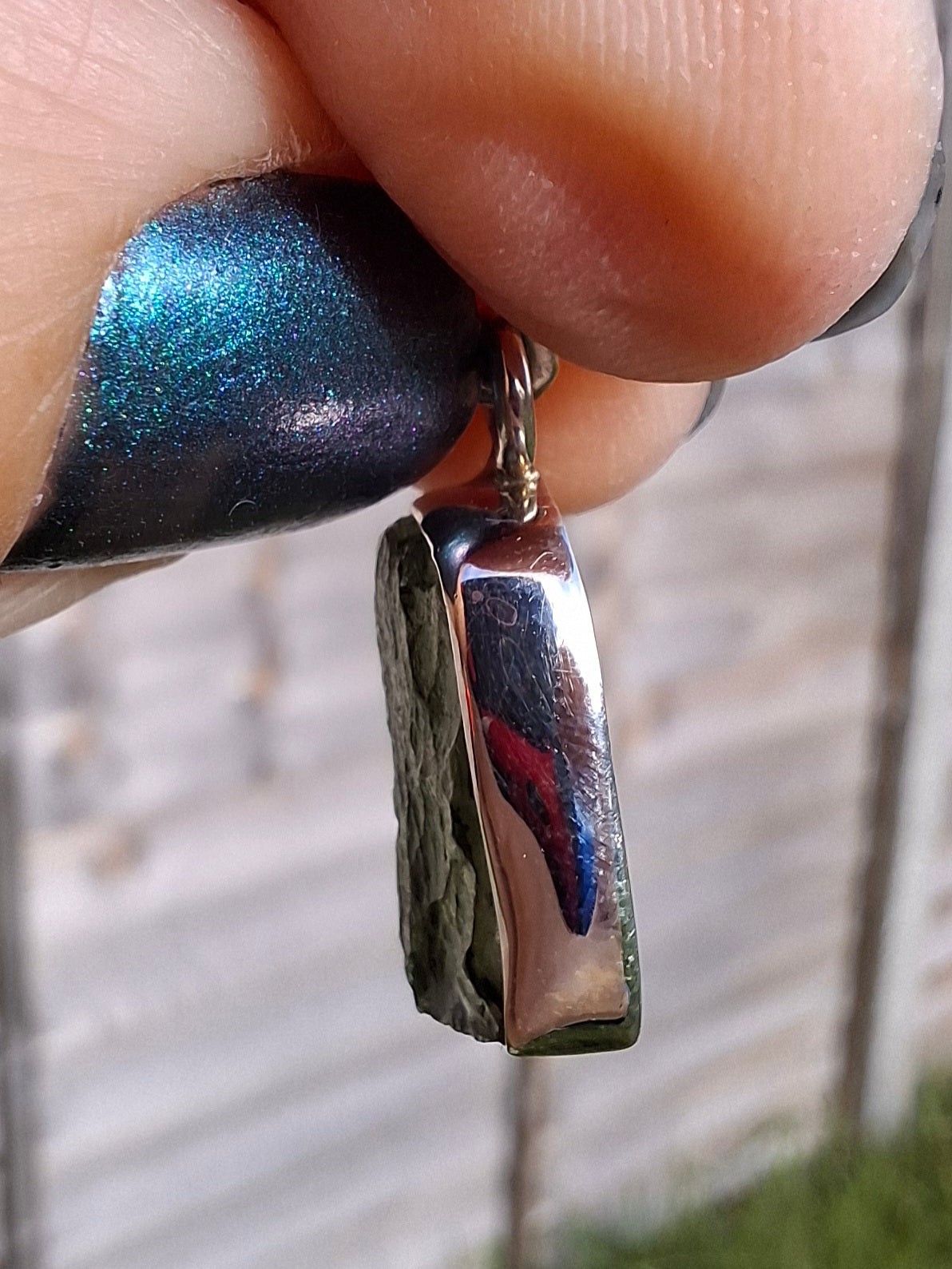 Moldavite Pendant, 925 Silver, Tektite (Ref: P9)
