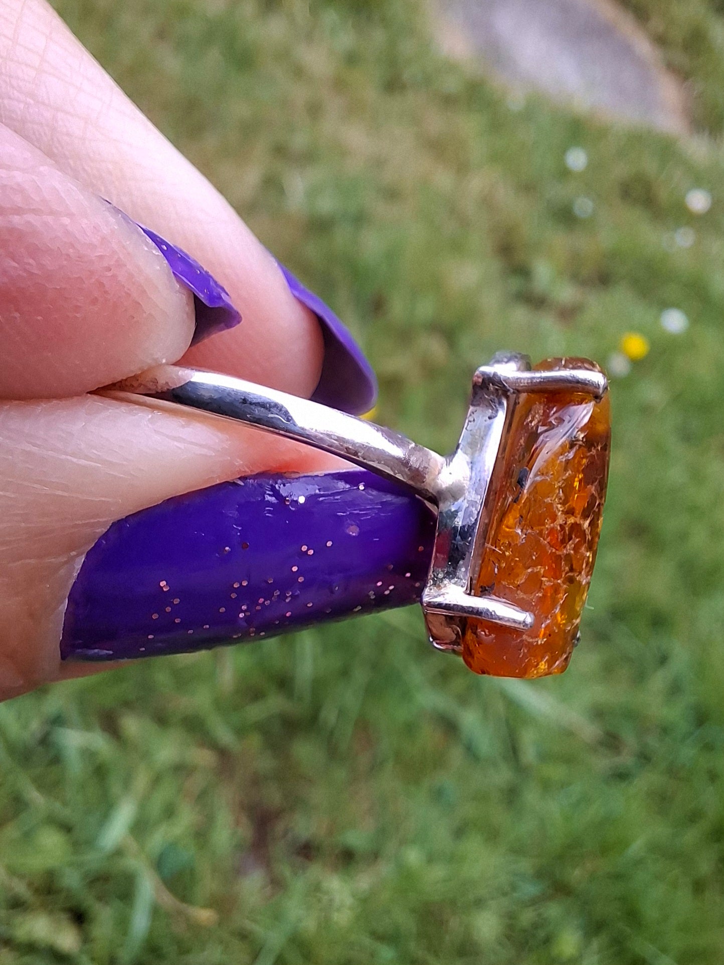 Baltic Amber Ring, size large Y, 925 Silver, Fossil (Ref: AR22)