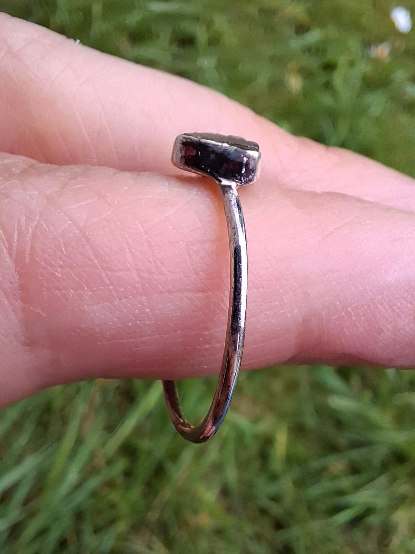 Moldavite Ring, size large R/small S, 925 Silver, Tektite (Ref: R67)
