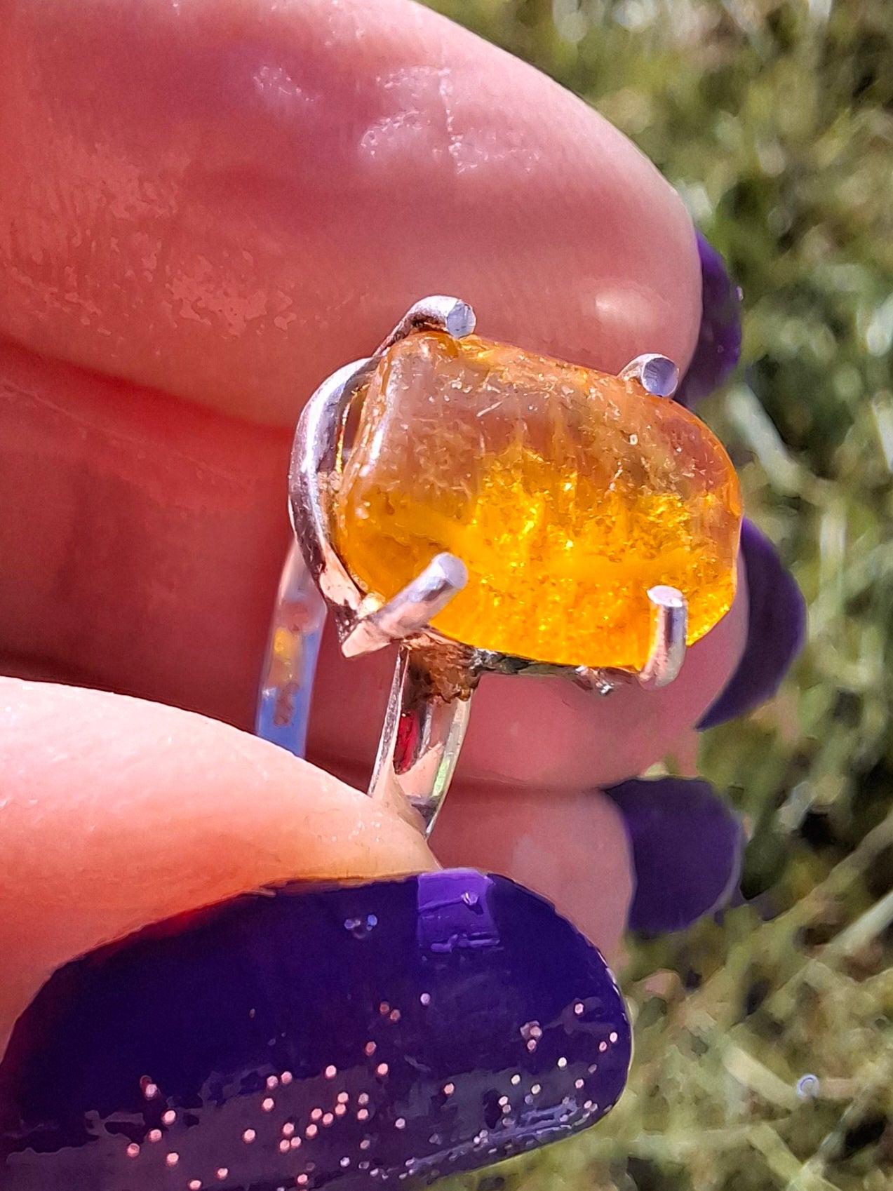 Baltic Amber Ring, size large N, 925 Silver, Fossil (Ref: AR9)