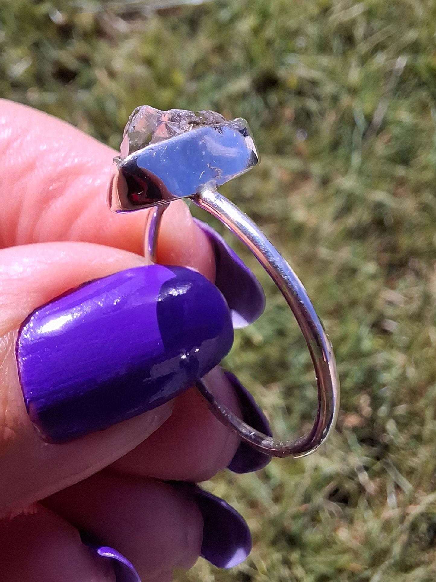 Libyan Desert Glass Ring, size large T/small U, 925 Silver, Tektite (Ref: LR51)