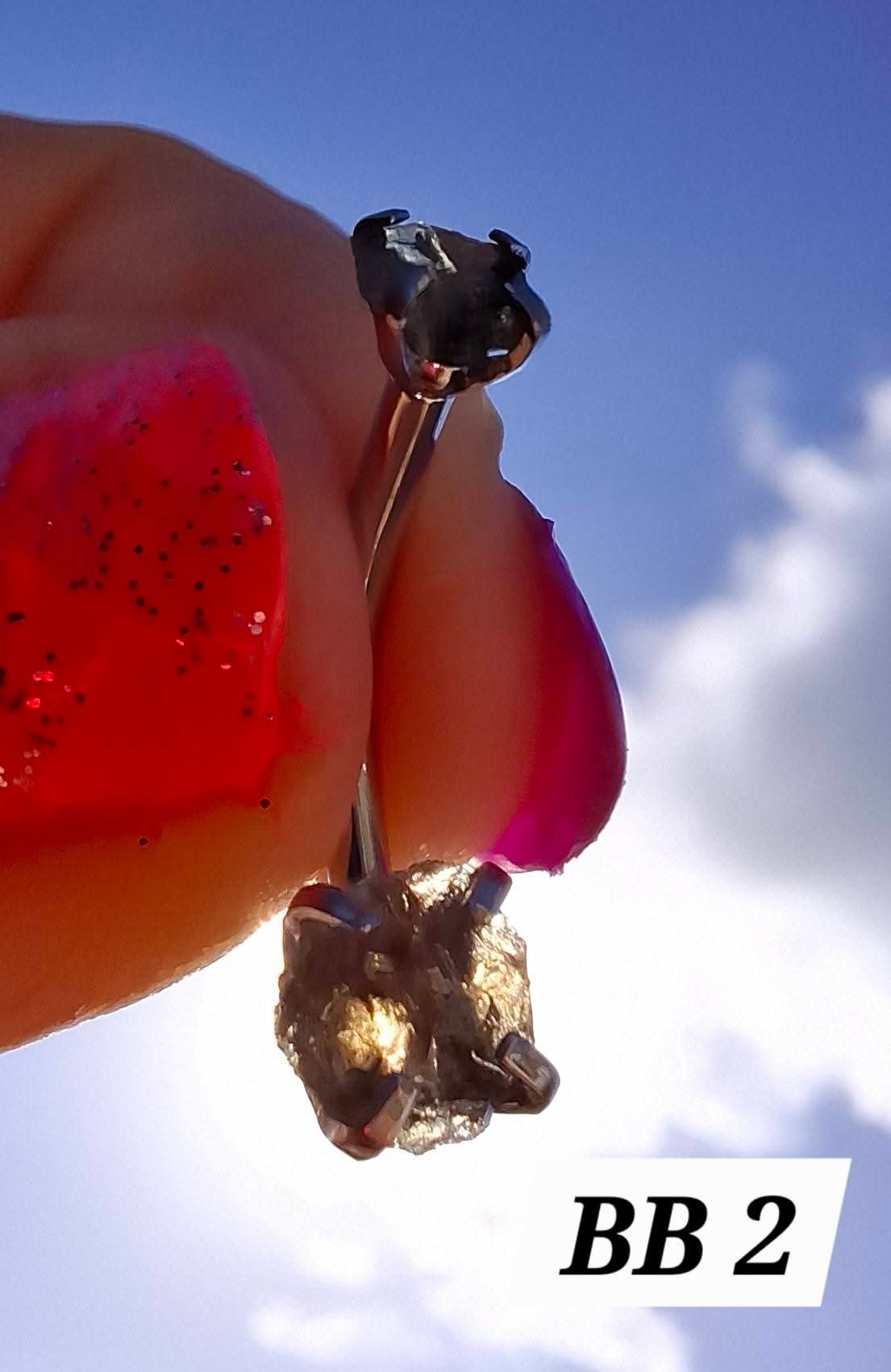 Moldavite (raw) BELLY BAR, 14G, Surgical Steel, Tektite (Ref: BB2)