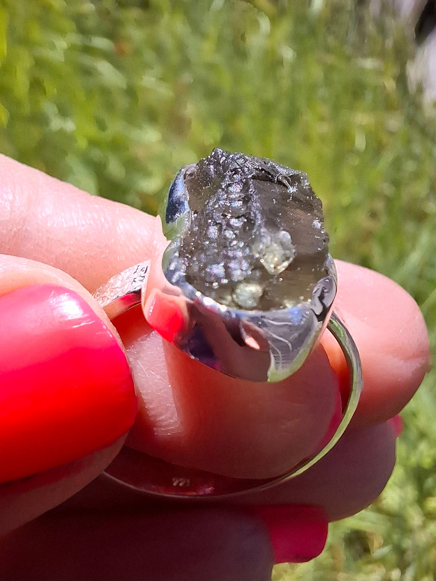 Moldavite Ring, size Y, 925 Silver, Tektite (Ref: R330)