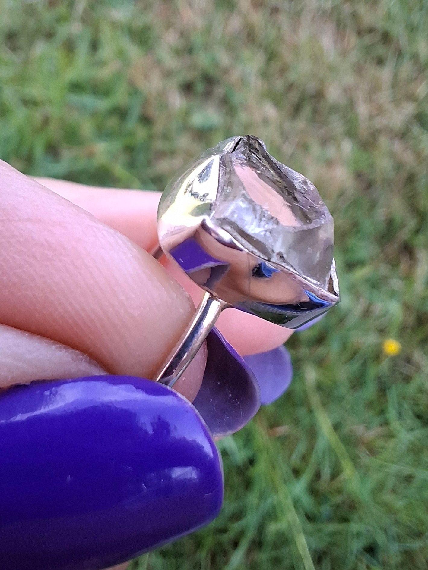 Libyan Desert Glass Ring, size large V, 925 Silver, Tektite (Ref: LR56)