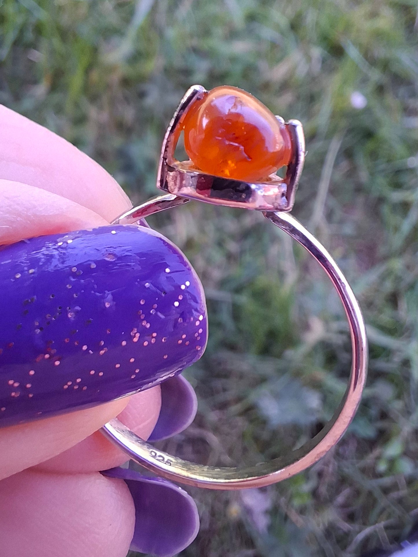 Baltic Amber Ring, size large V, 925 Silver, Fossil (Ref: AR23)