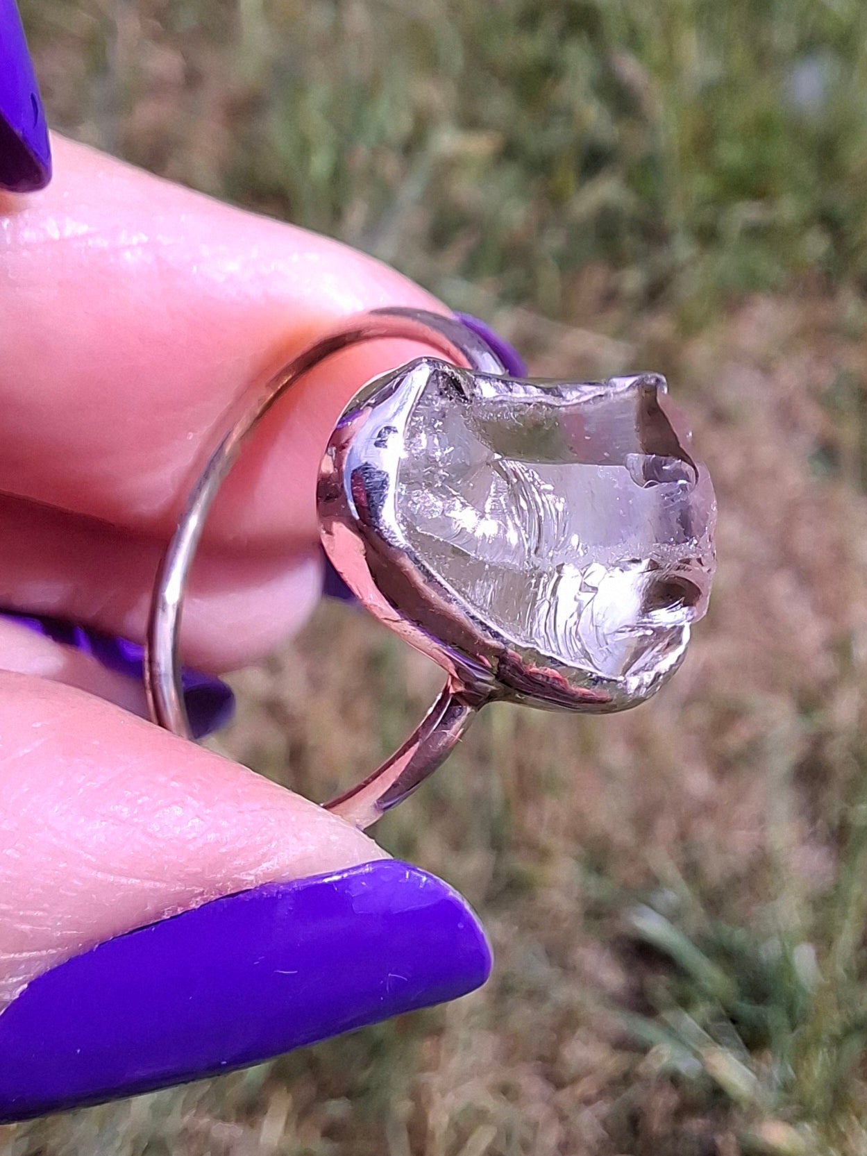 Libyan Desert Glass Ring, size large P, 925 Silver, Tektite (Ref: LR30)