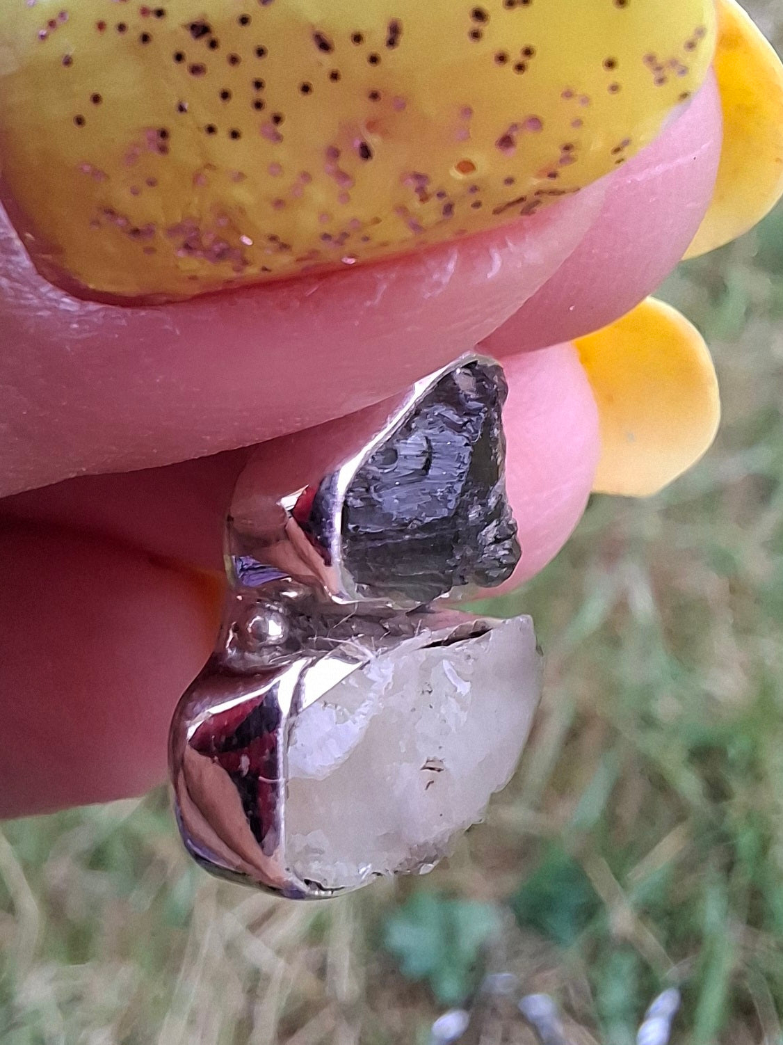 Moldavite & Libyan Desert Glass Pendant, 925 Silver, Tektite (Ref: MLP11)