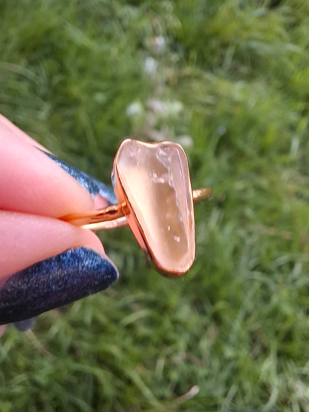 Libyan Desert Glass Ring, 14K GOLD Plated, size small O, Tektite (Ref: LR81)