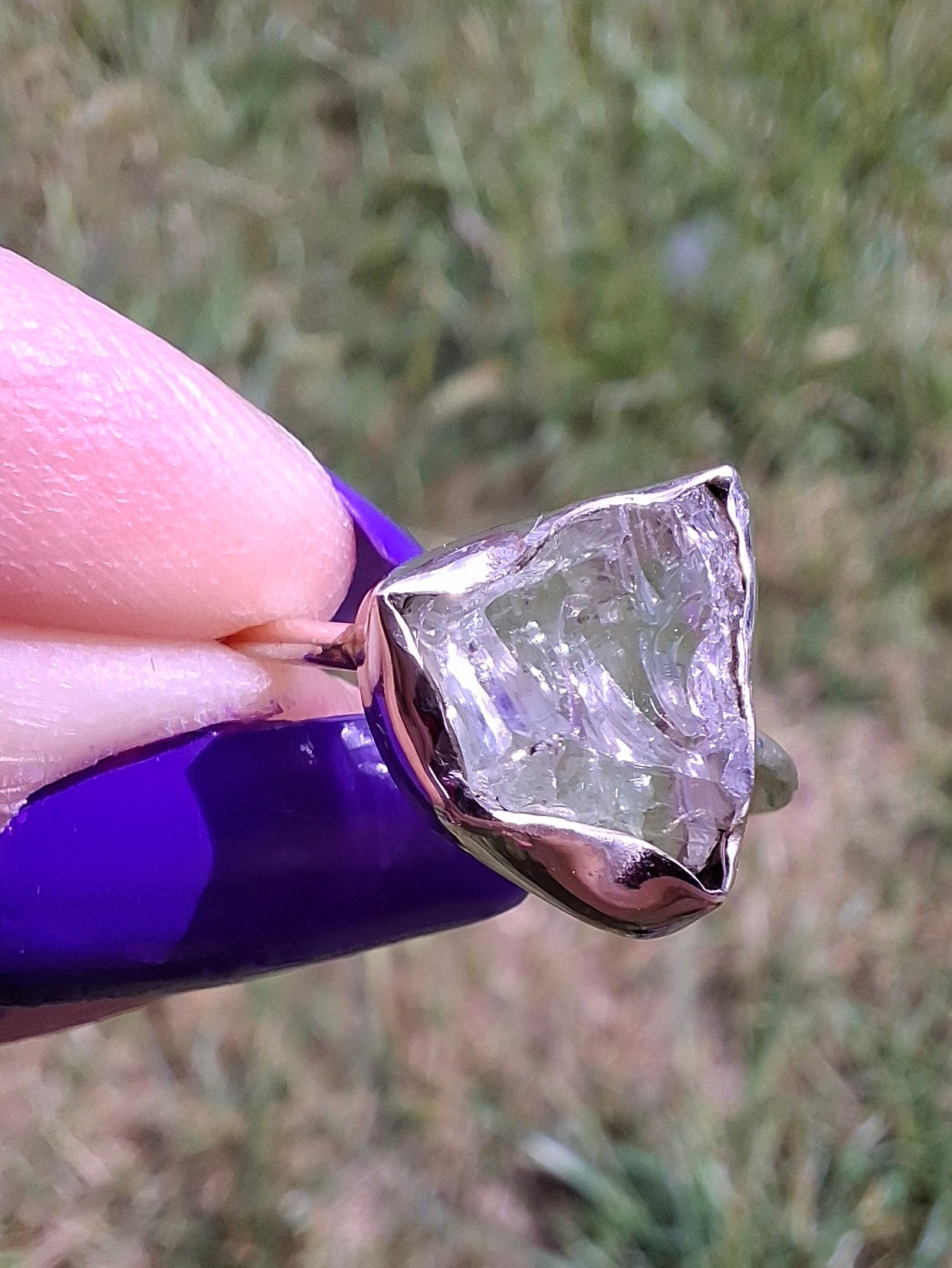 Libyan Desert Glass Ring, size large O, 925 Silver, Tektite (Ref: LR24)